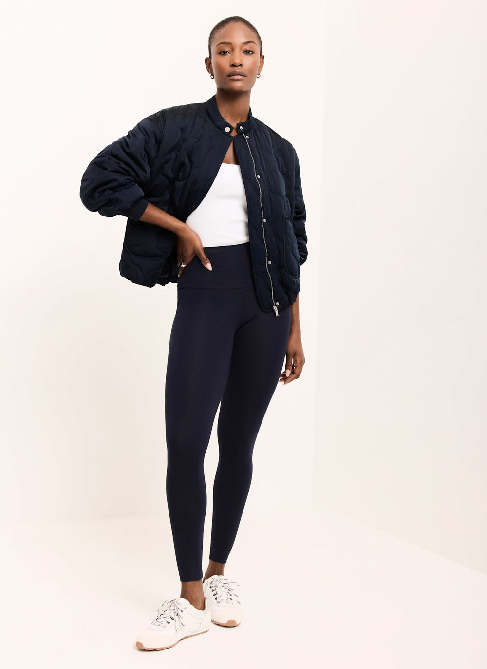 Navy Jersey Straight Leggings