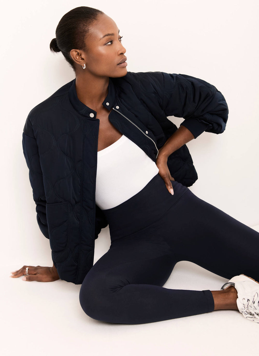 Navy Jersey Straight Leggings