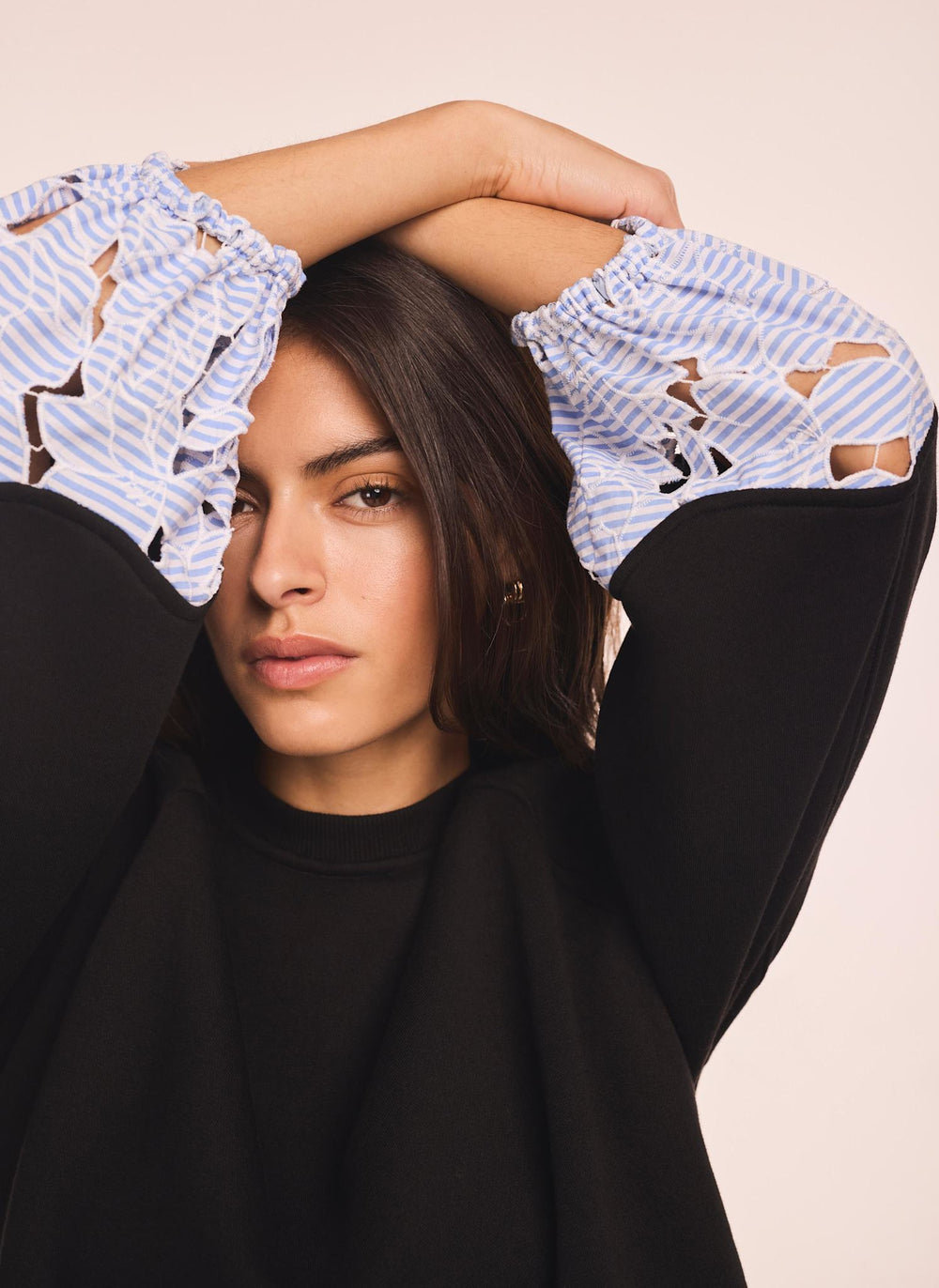 Navy Embroidered Hem Sweatshirt