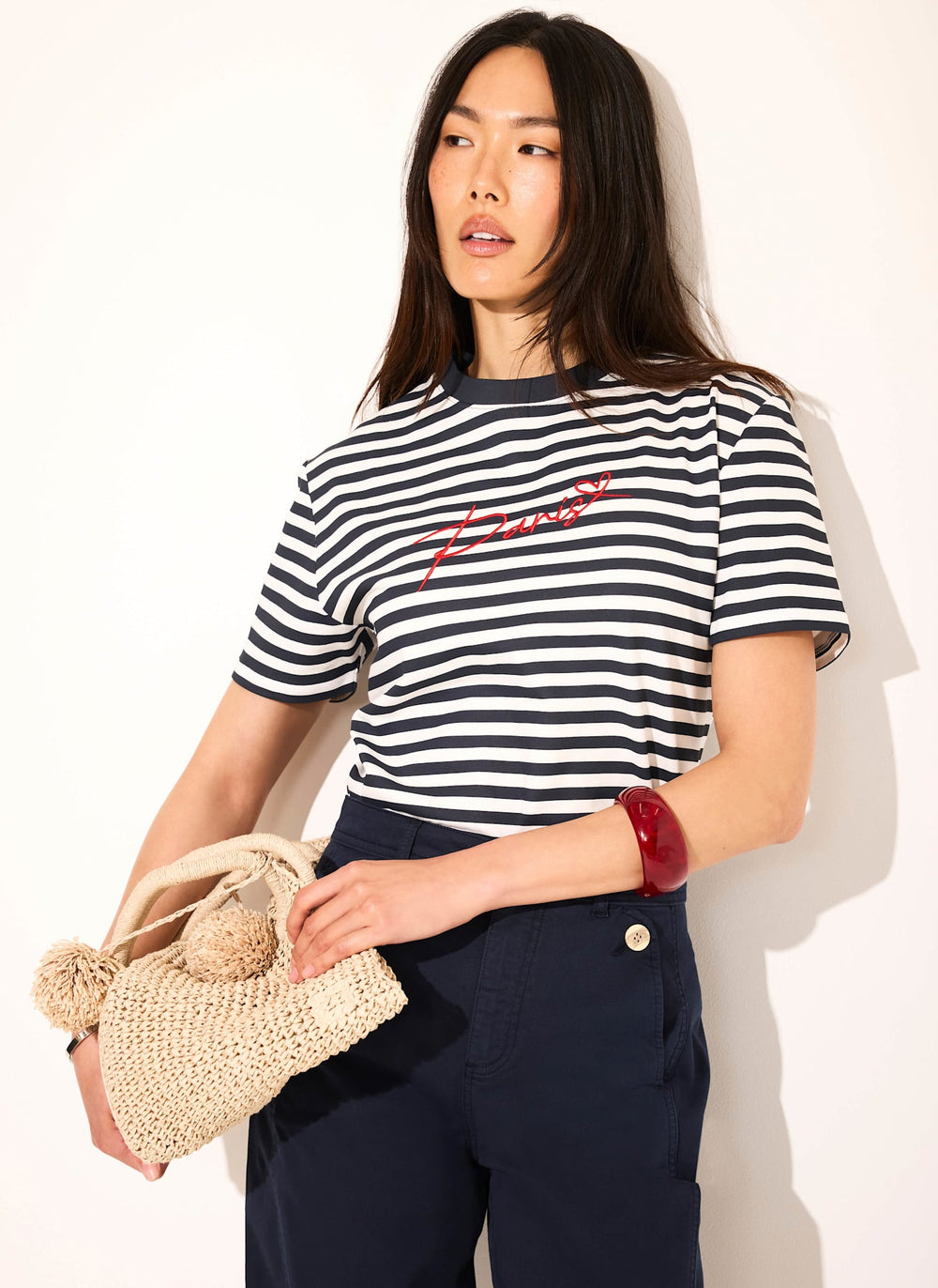 Navy Stripe Paris Graphic Cotton T-Shirt