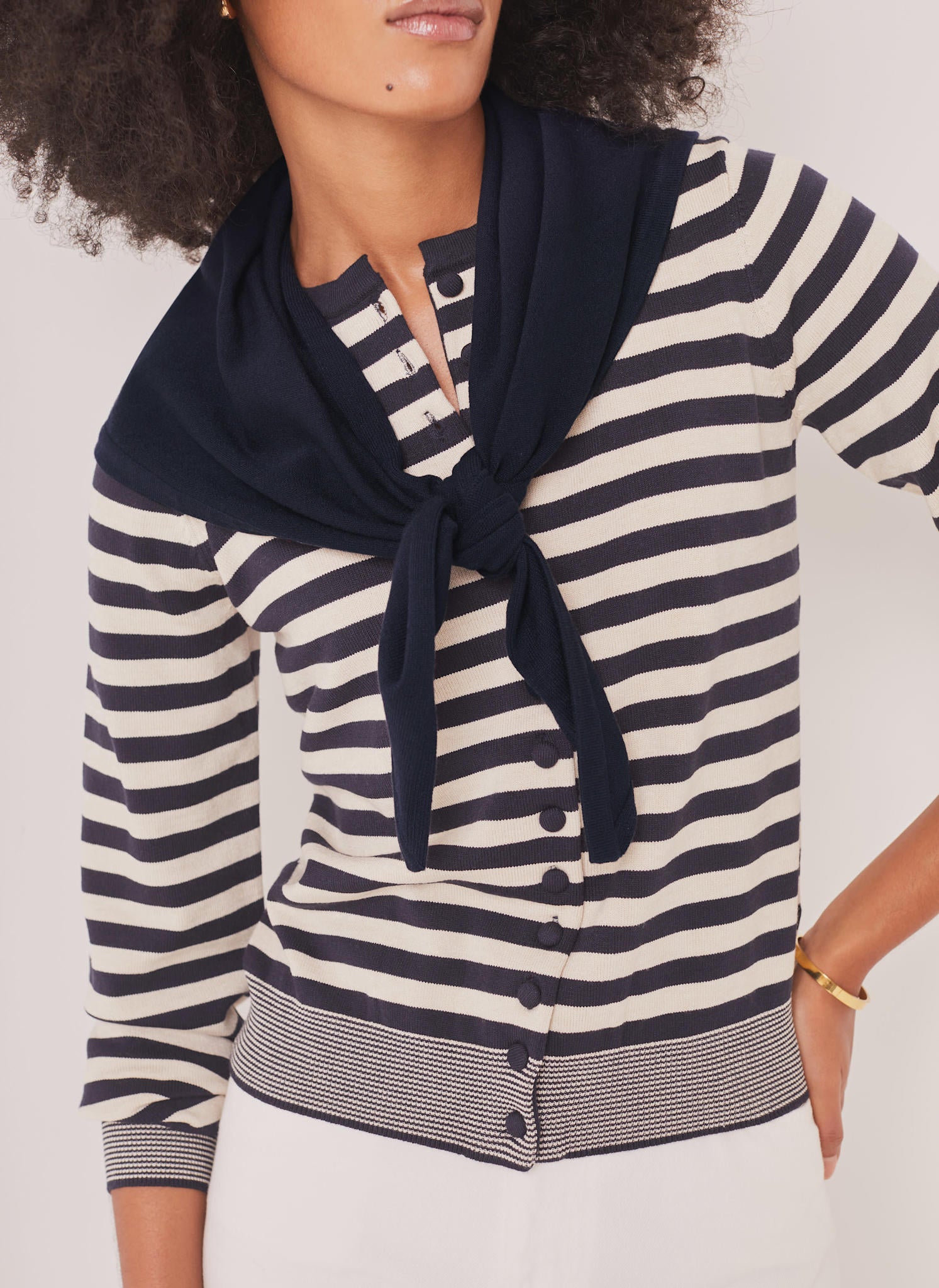 Navy Striped Scarf Detail Cardigan – Mint Velvet