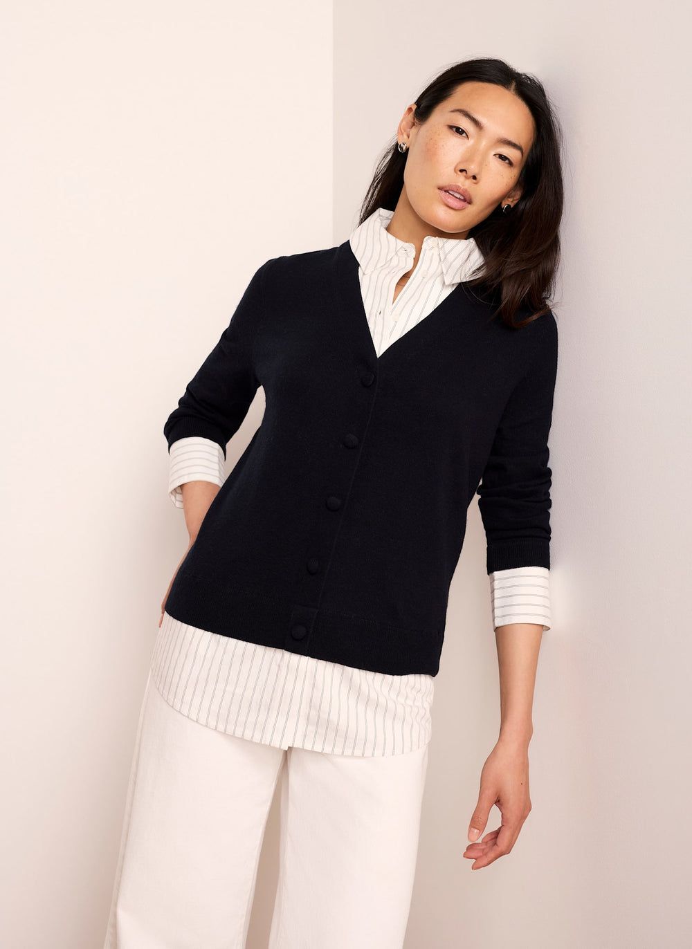 Navy Cotton Blend Layered Knit Shirt
