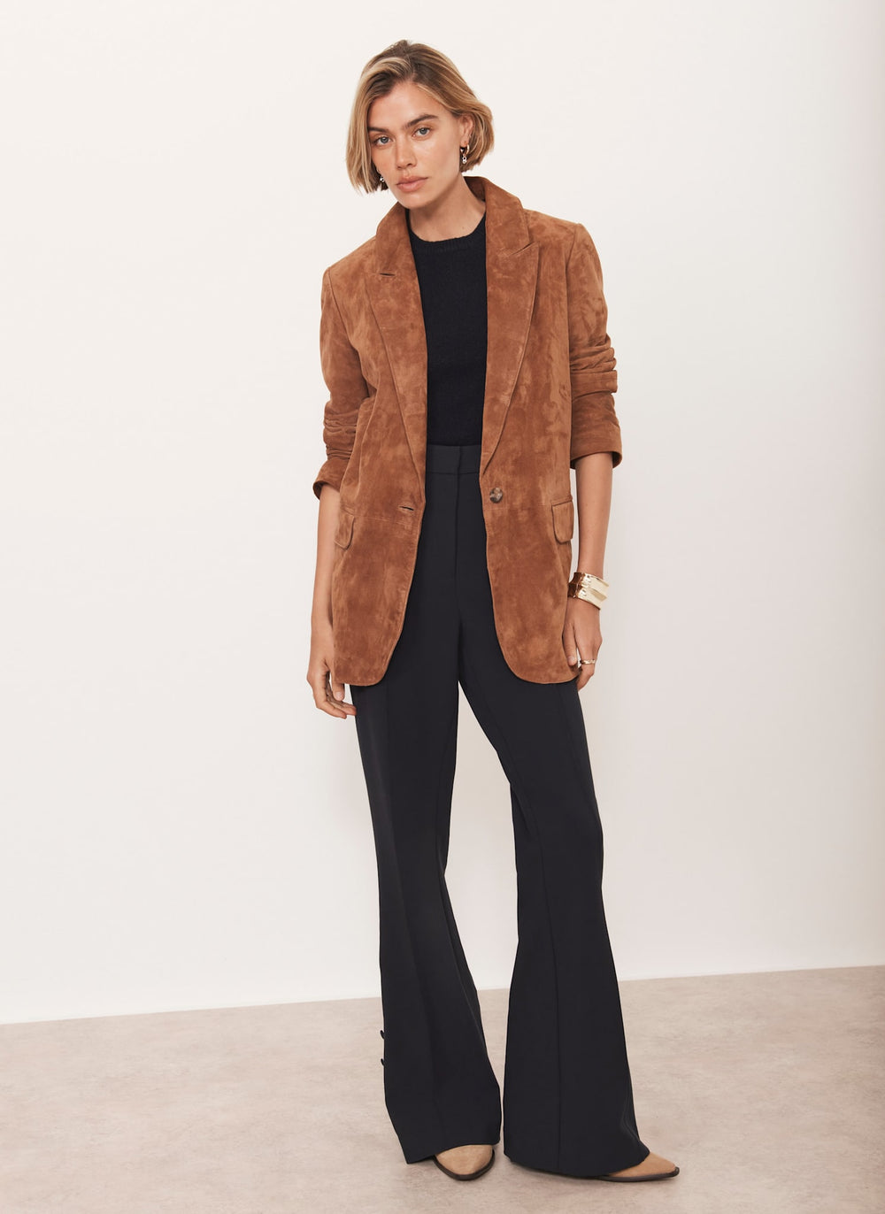 Navy Tailored Bootcut Trousers