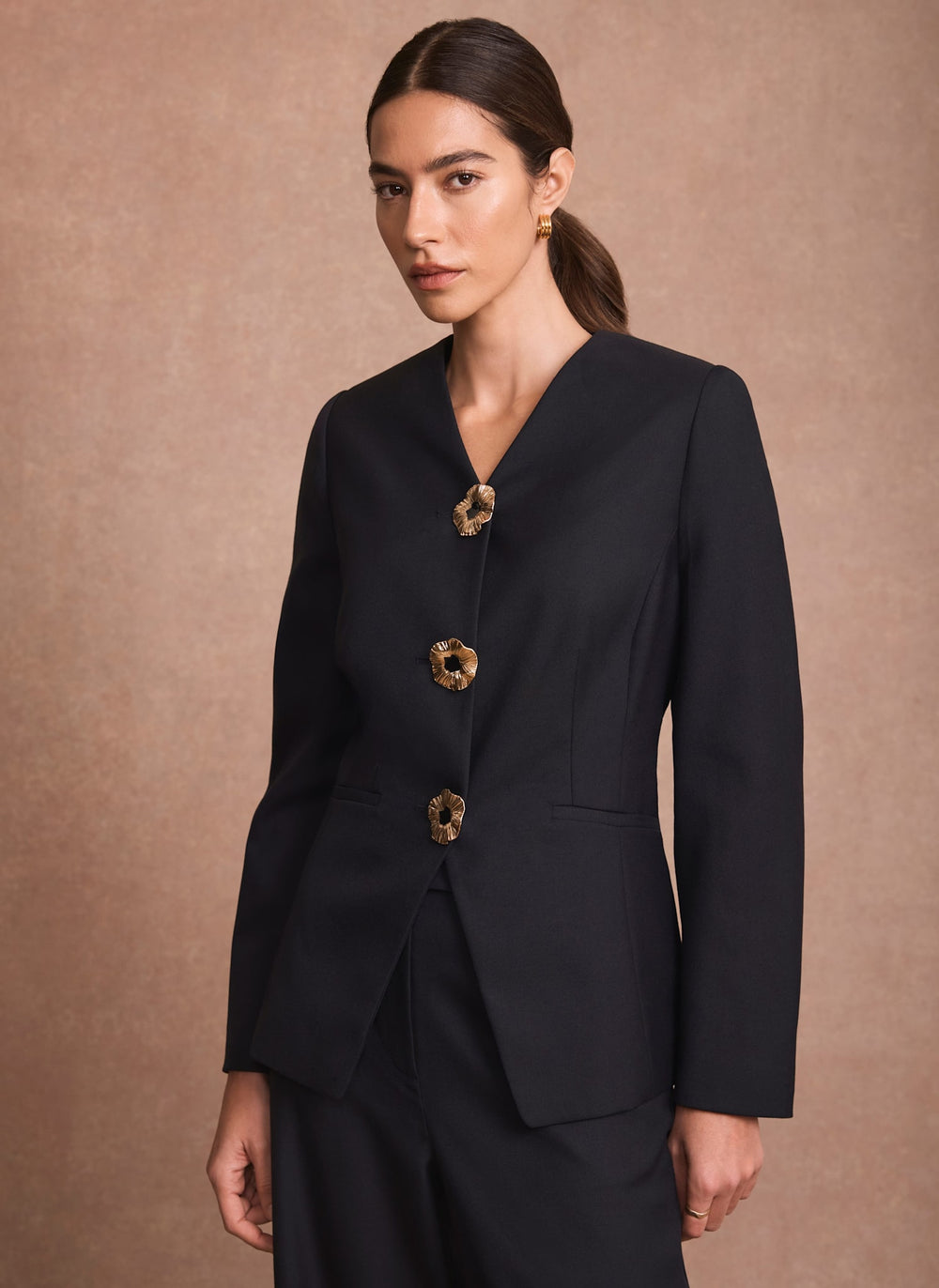 Navy Statement Button Sculpted Jacket