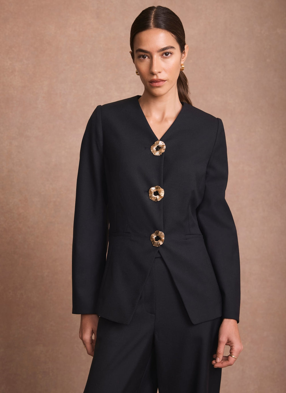 Navy Statement Button Sculpted Jacket