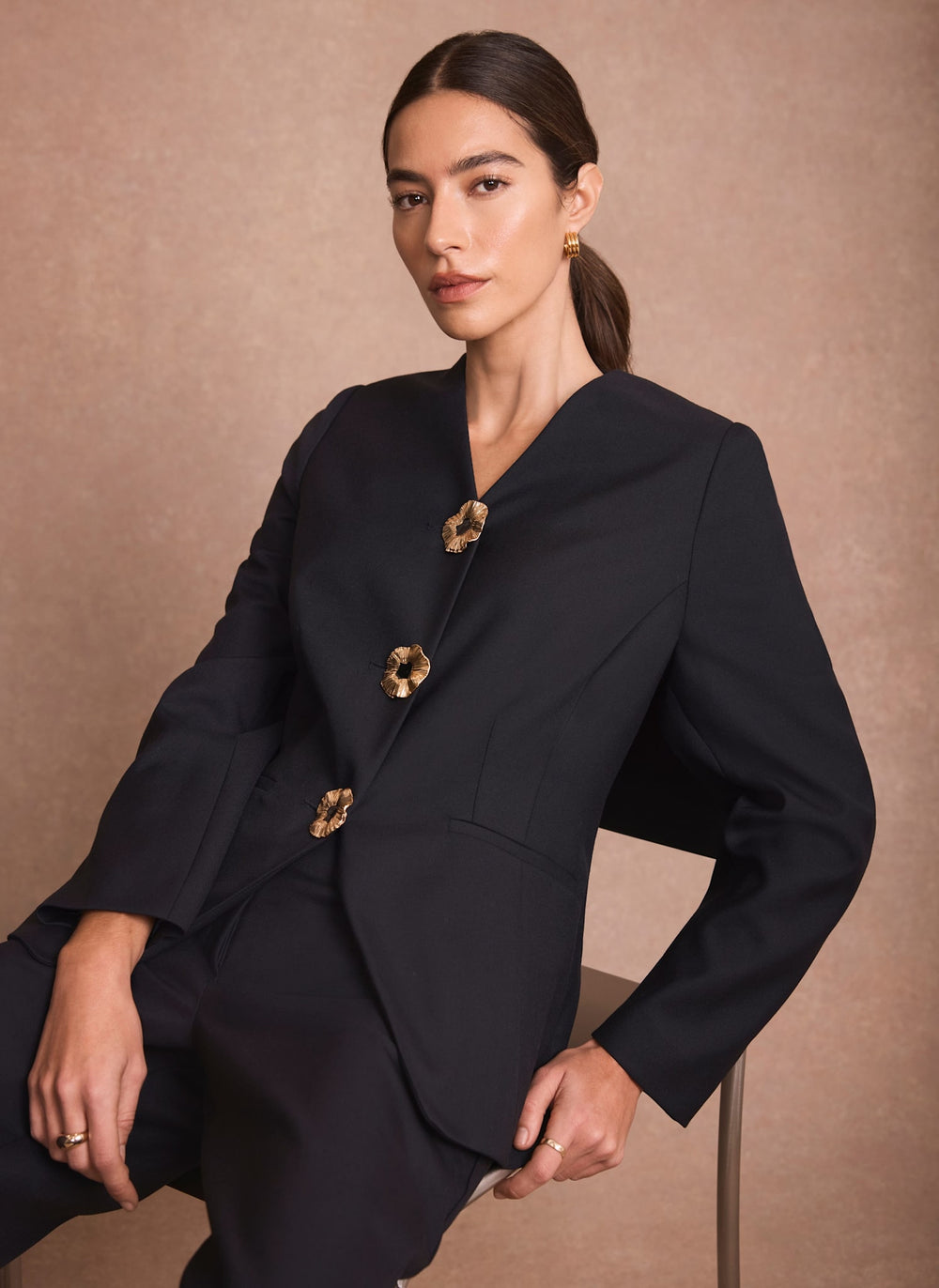 Navy Statement Button Sculpted Jacket