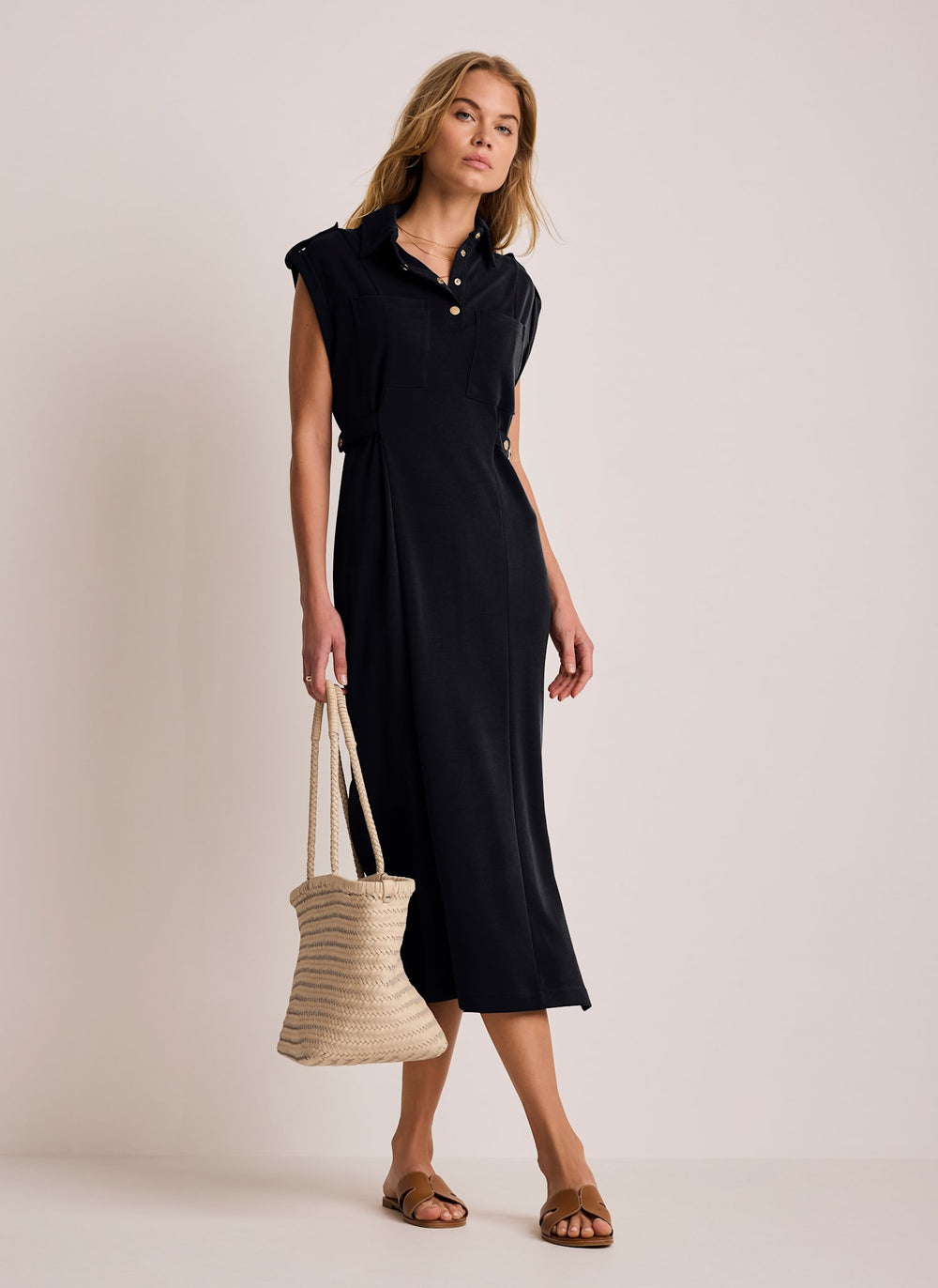 Navy Utility Midi Dress