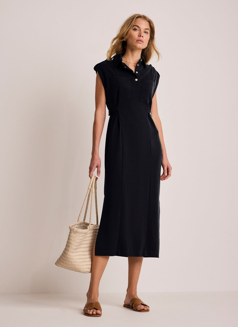 Navy Utility Midi Dress