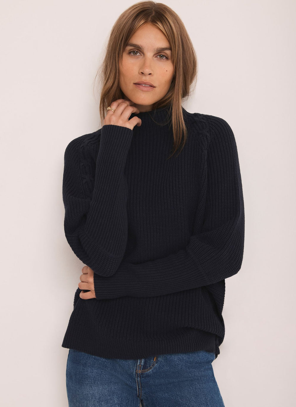 Navy Whipstitch Cotton Blend Jumper