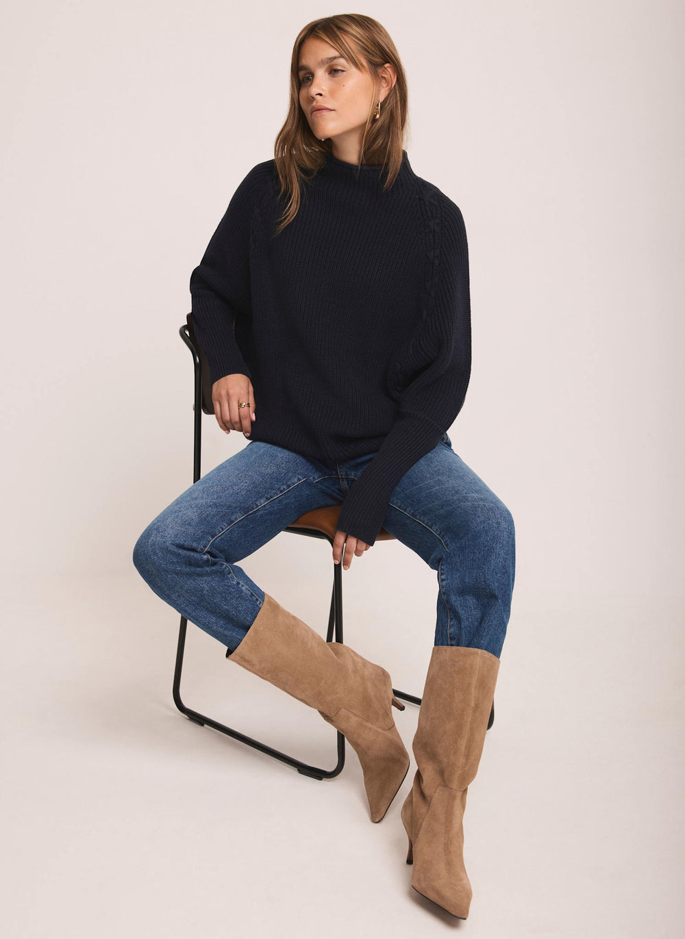 Navy Whipstitch Cotton Blend Jumper