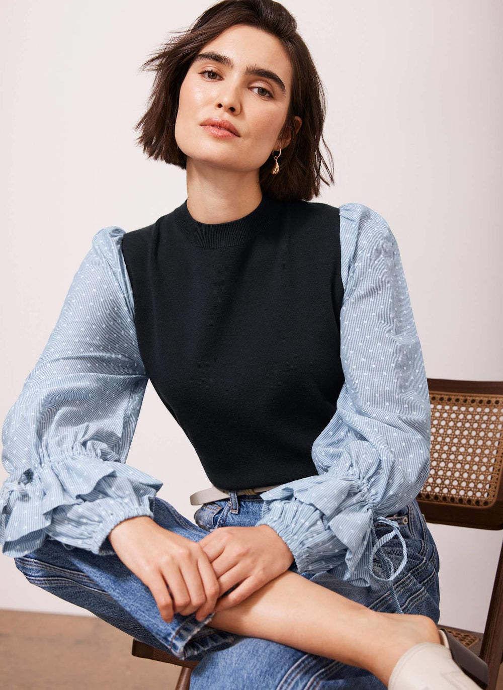 Navy Polka Heart Layered Knit Top