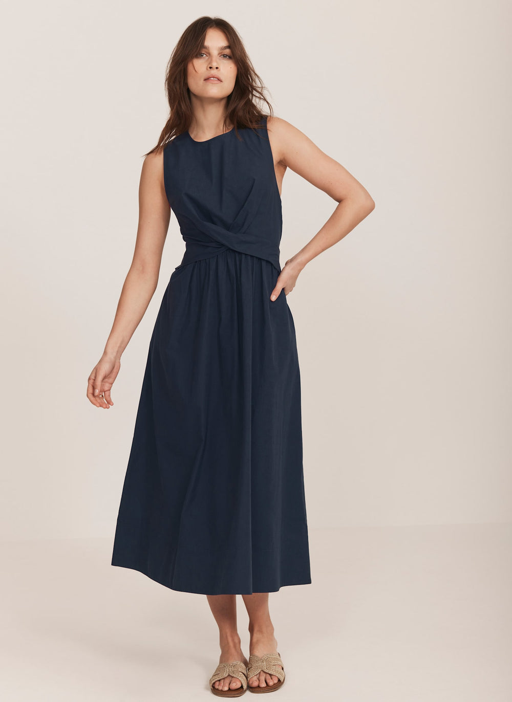 Navy Twist Midi Dress