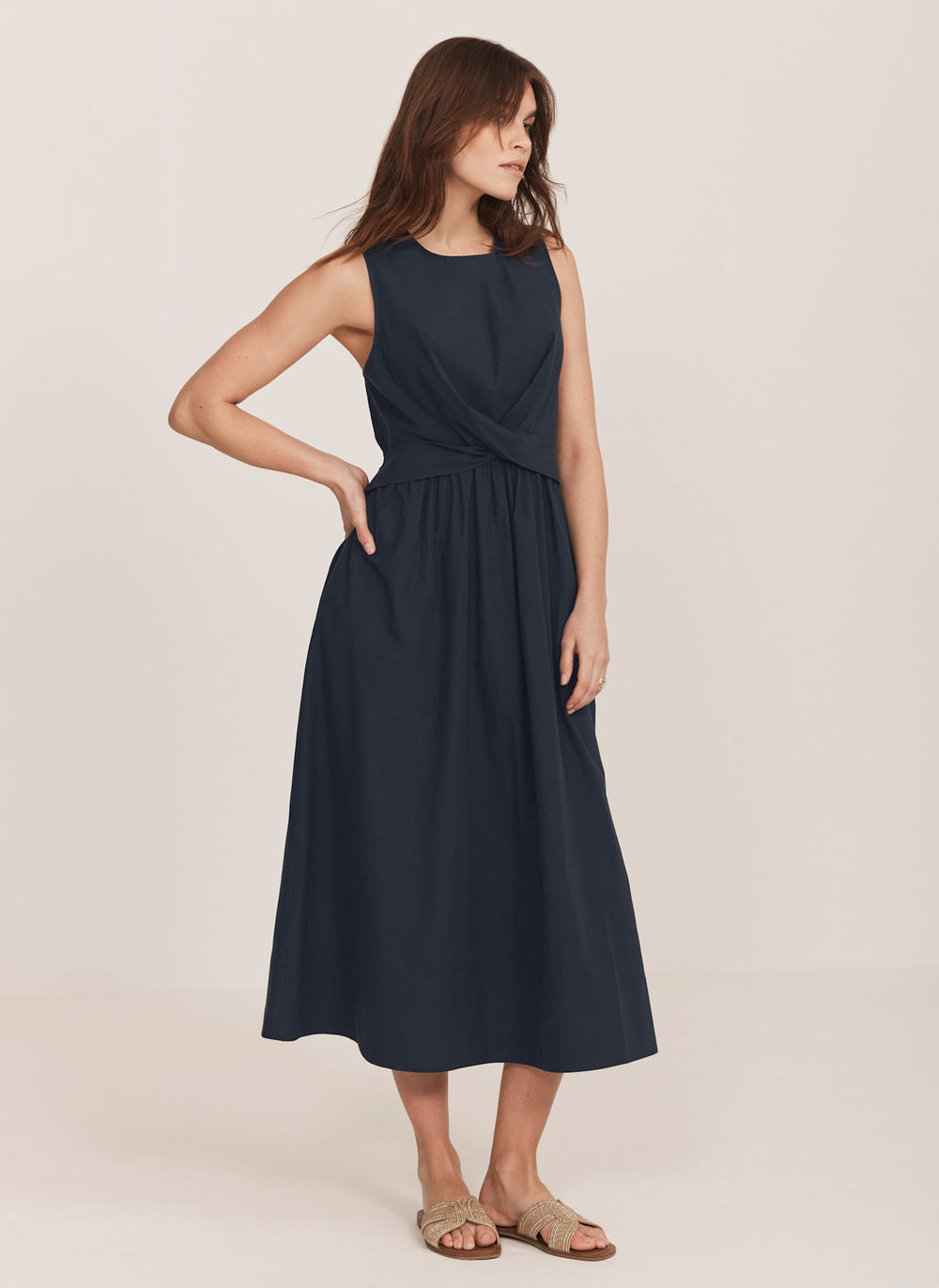 Navy Twist Midi Dress
