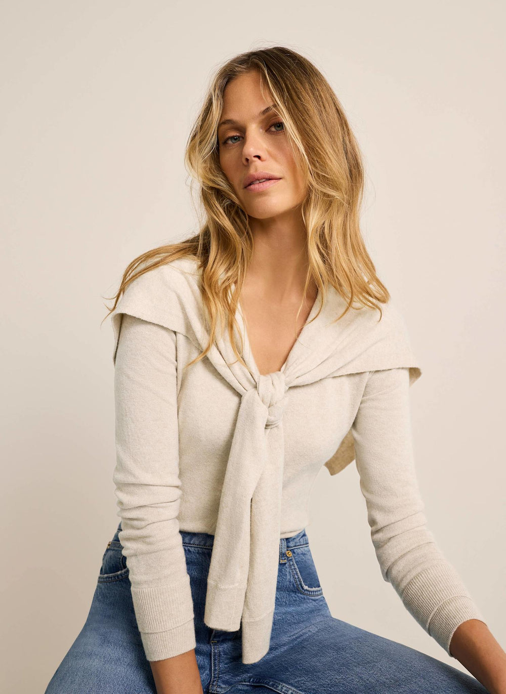 Neutral Scarf Detail Cardigan