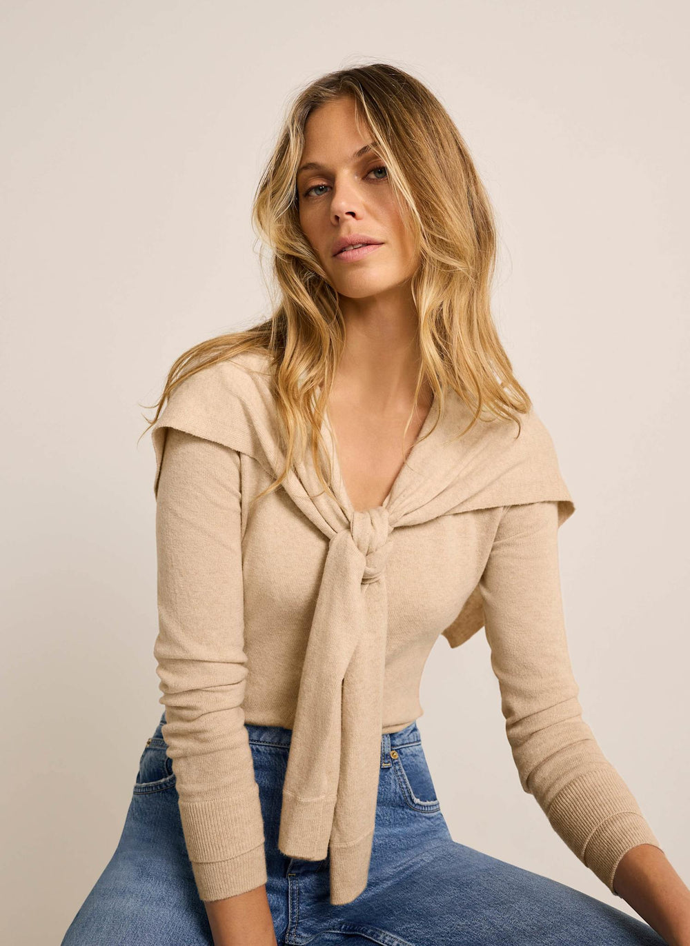 Neutral Scarf Detail Cardigan