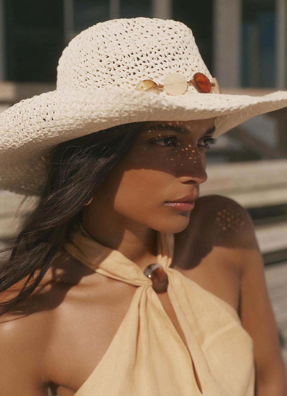 Neutral Woven Beaded Hat