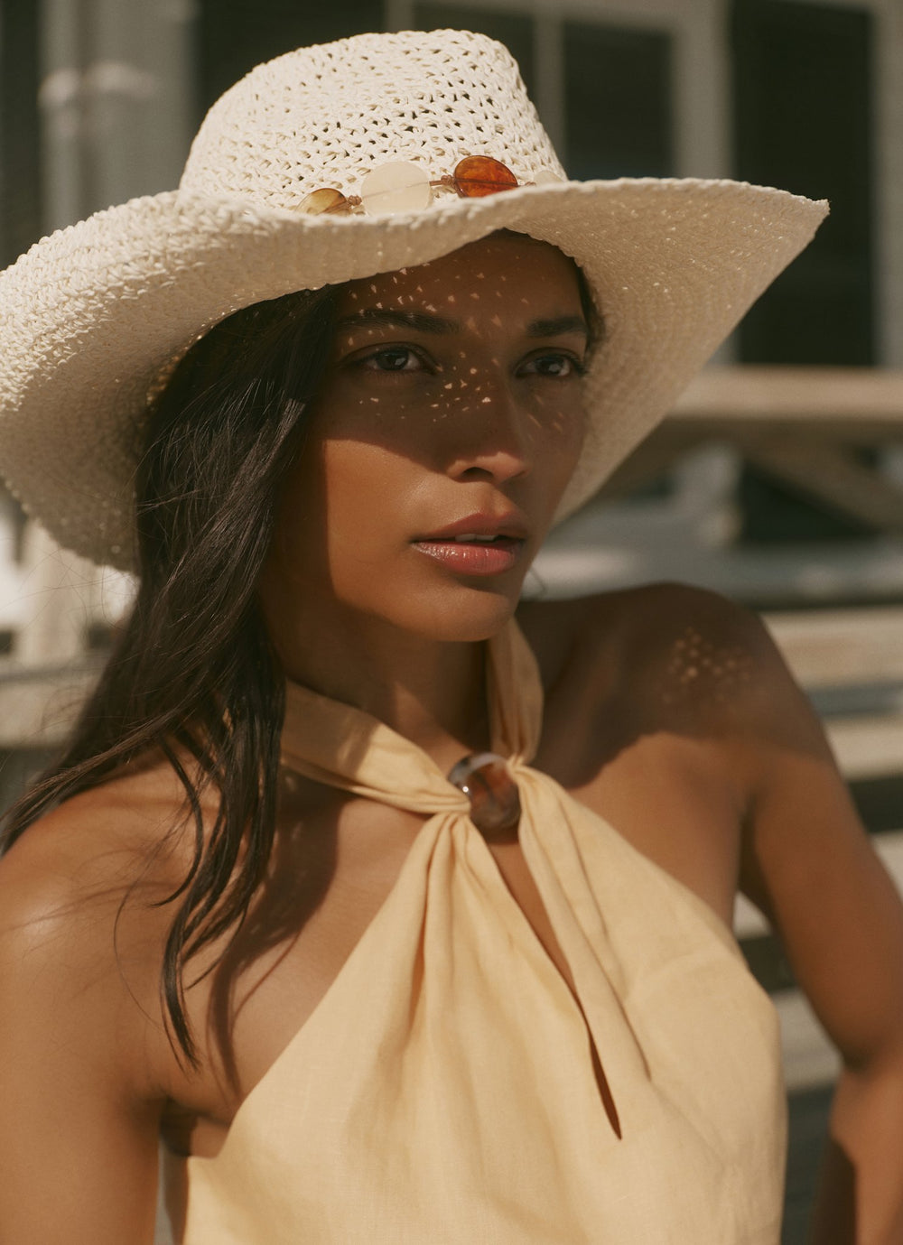 Neutral Woven Beaded Hat