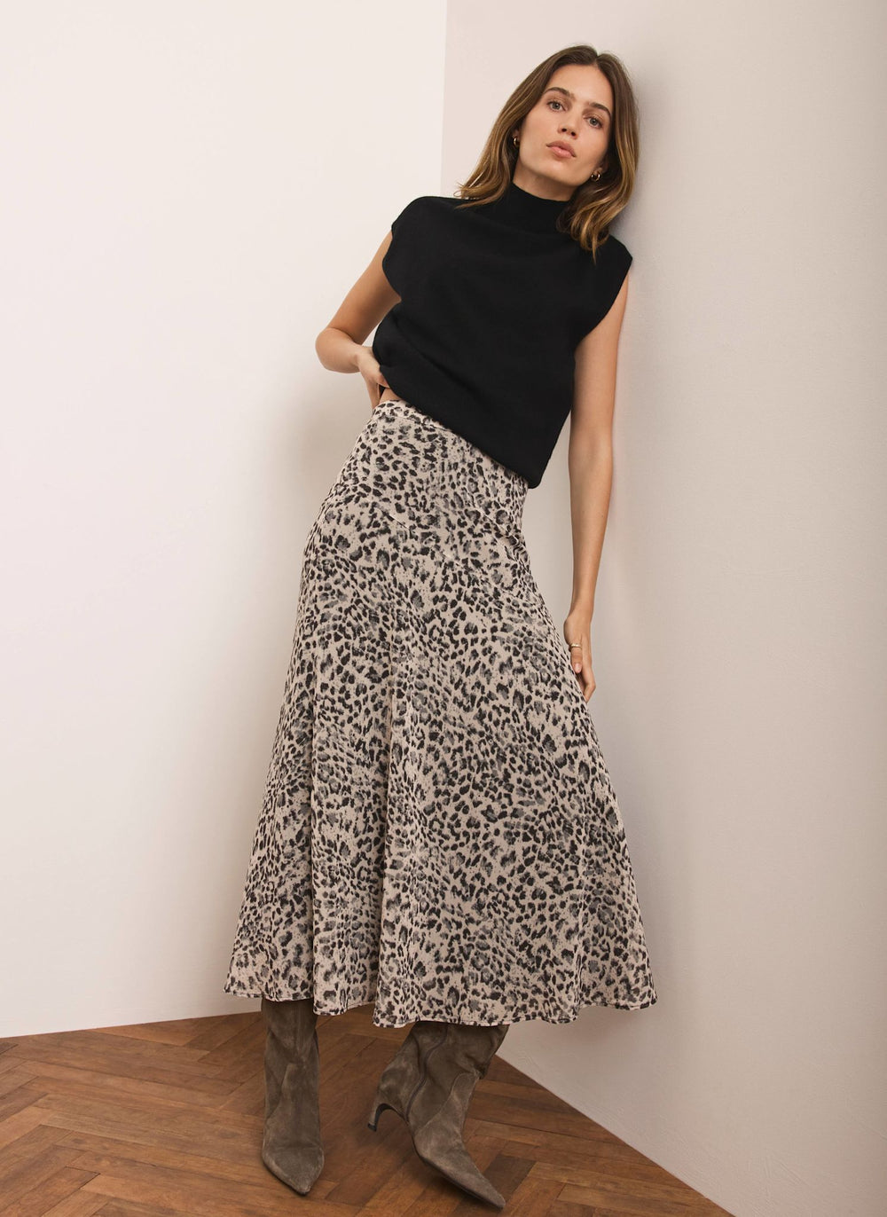 Leopard Print Midi Skirt