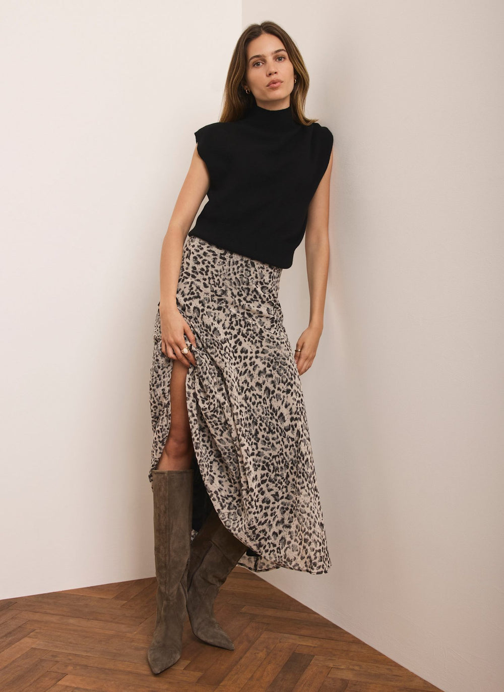 Leopard Print Midi Skirt