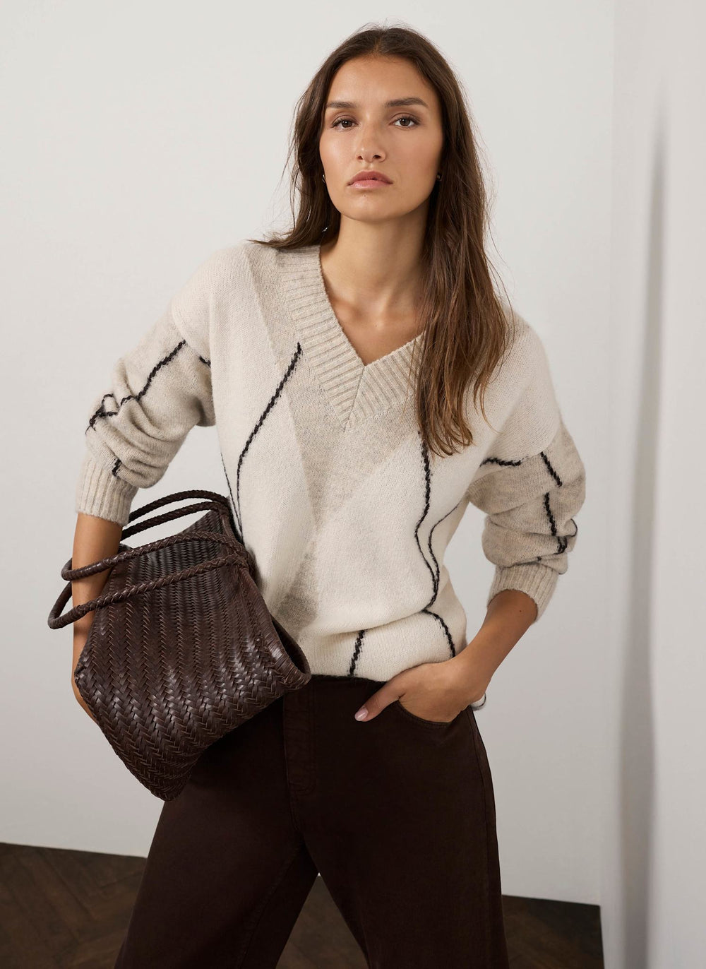 Neutral Argyle Wool Blend Jumper