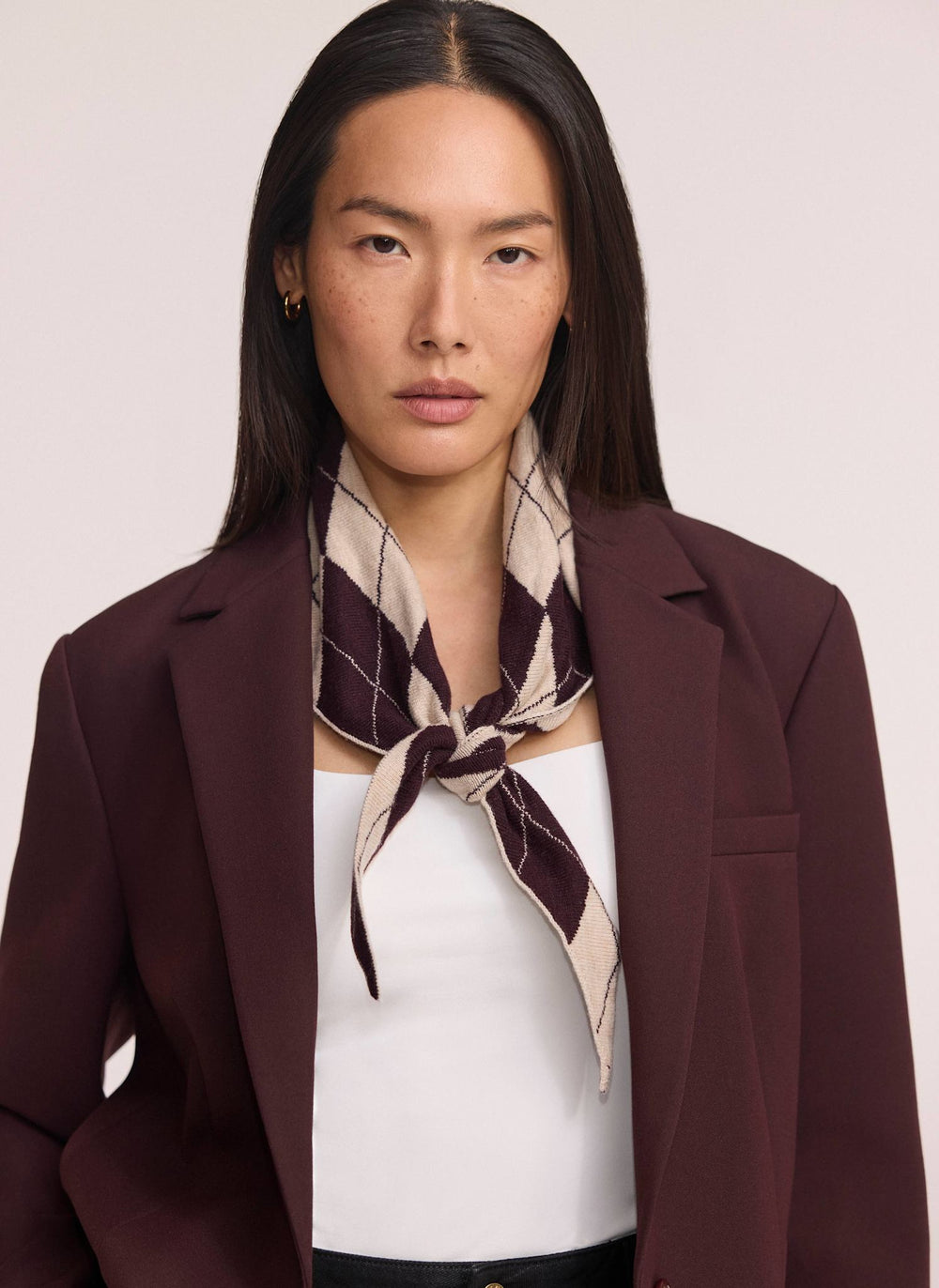 Neutral Argyle Knit Scarf