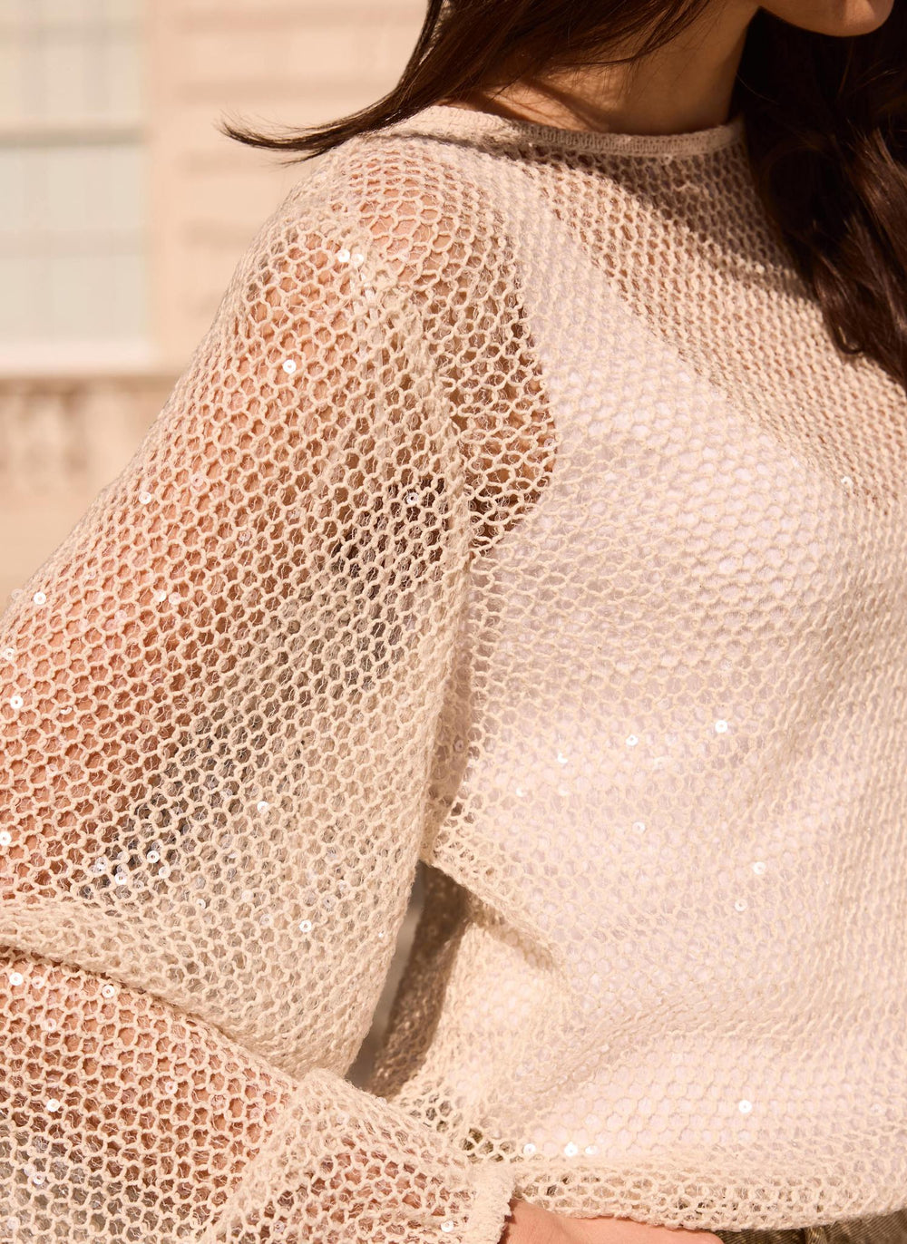 Neutral Sequin Layered Balloon Top
