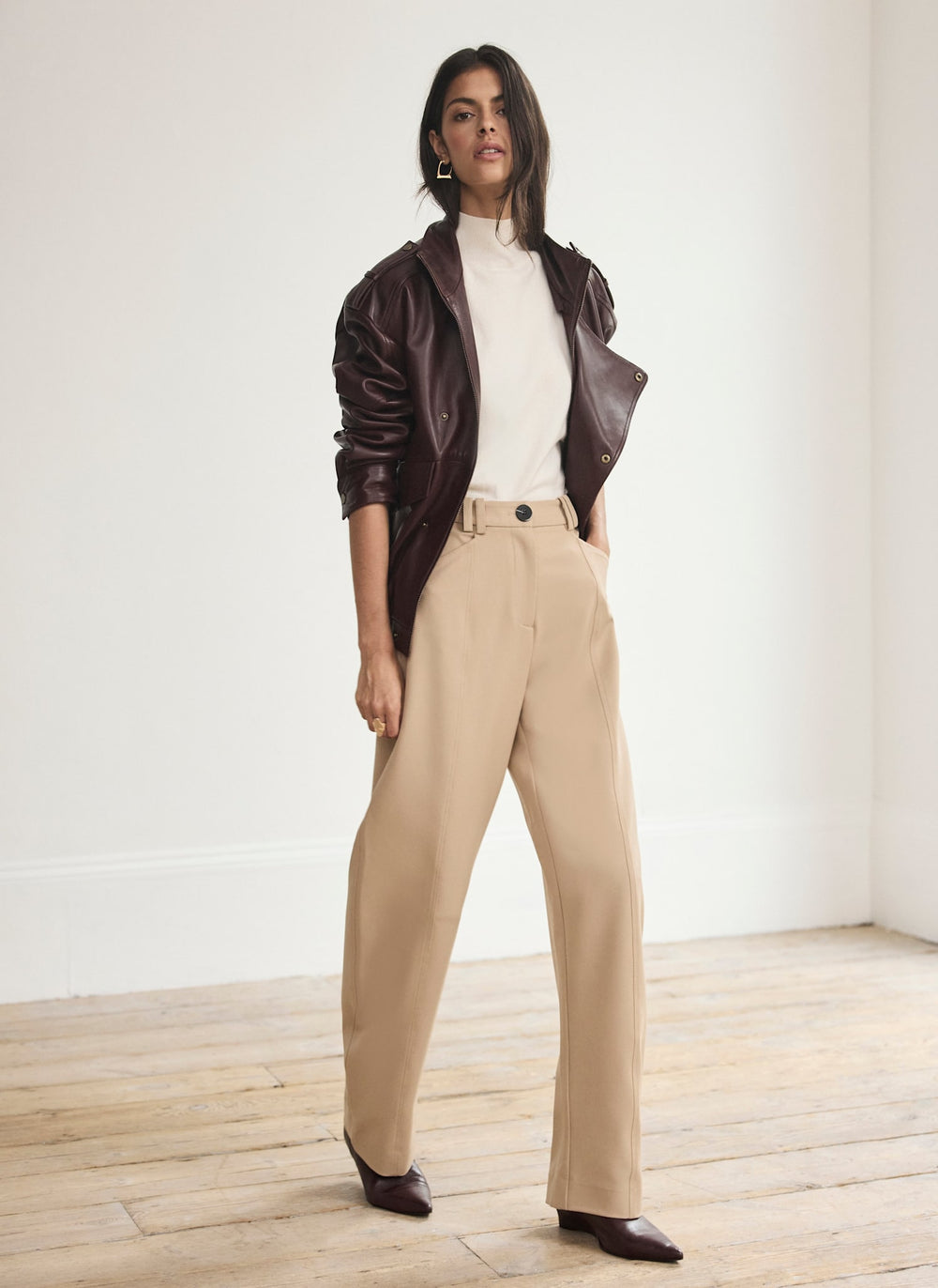Neutral Tailored Barrel Leg Trousers