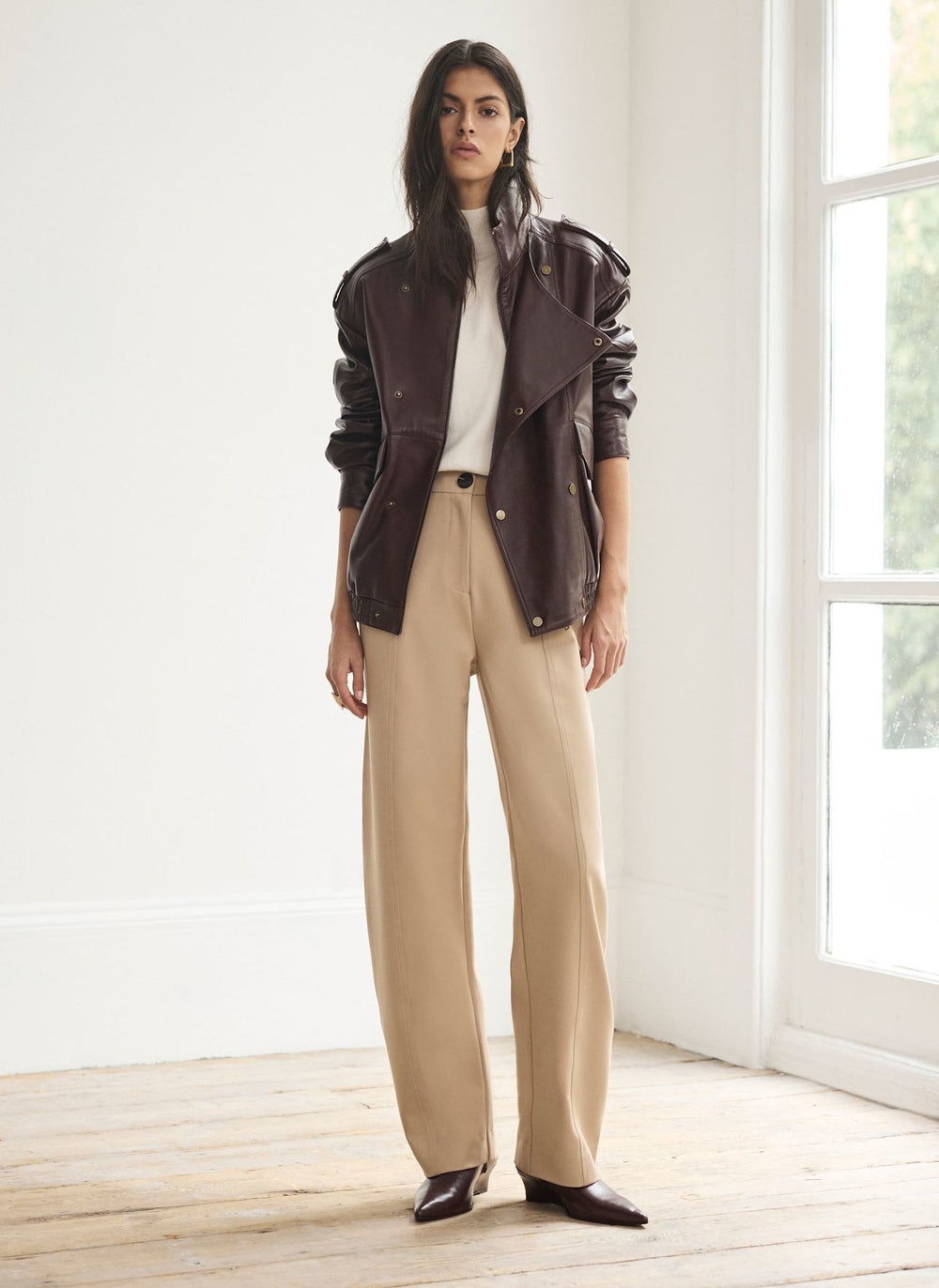 Neutral Tailored Barrel Leg Trousers