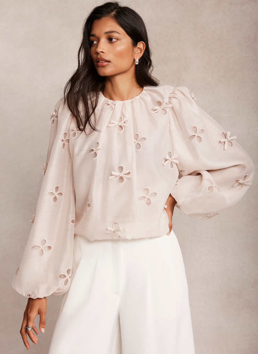 Neutral Bow Detail Top