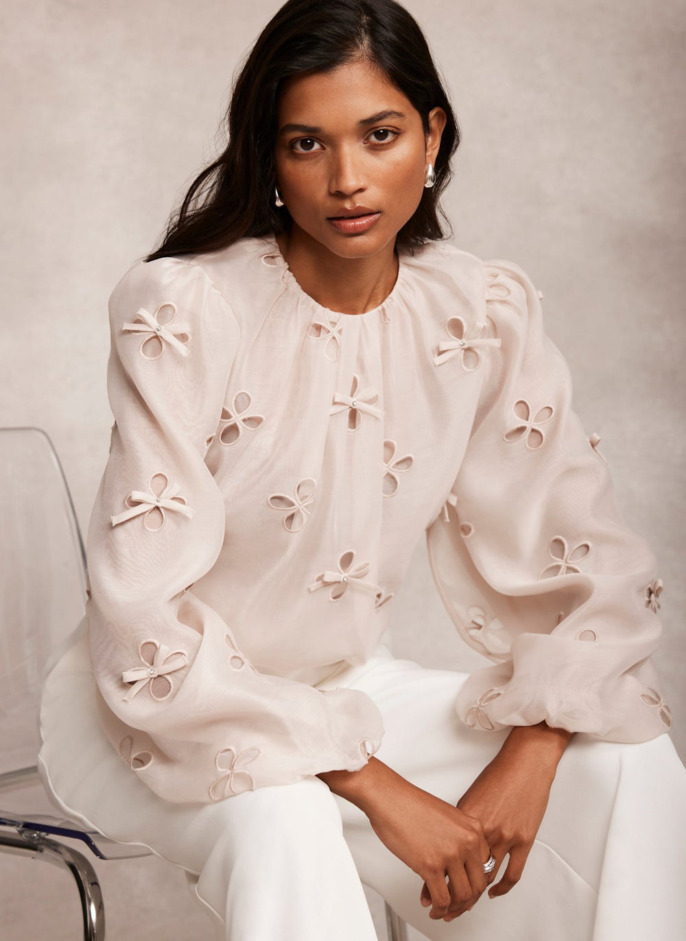 Neutral Bow Detail Top