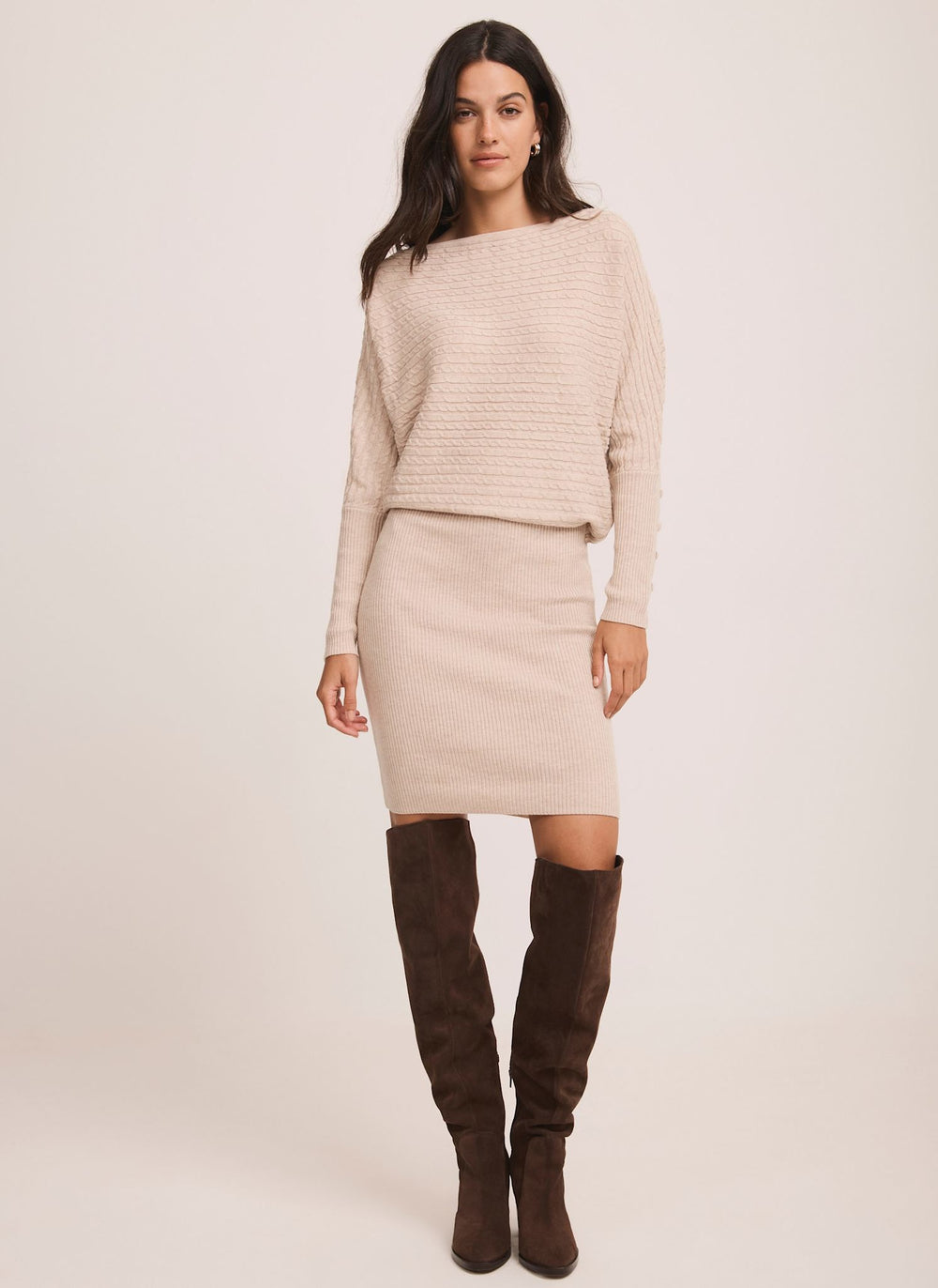 Neutral Cable Knit Mini Dress