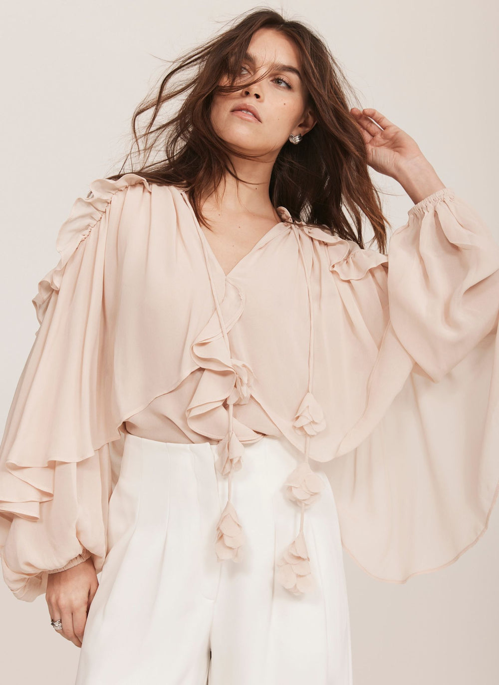 Pink Cape Ruffle Blouse