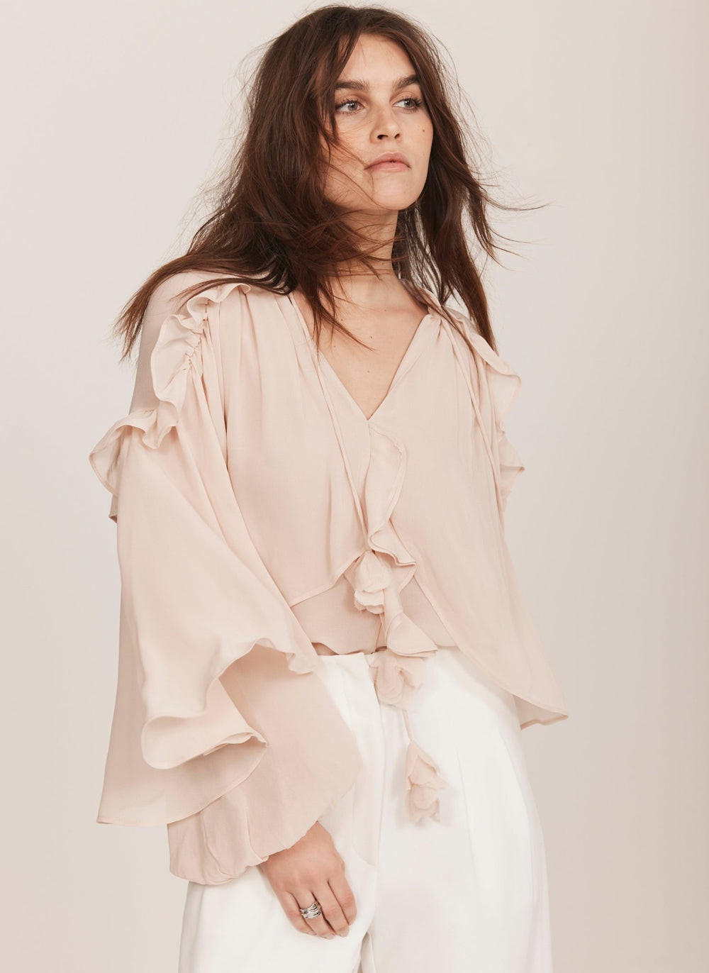 Pink Cape Ruffle Blouse