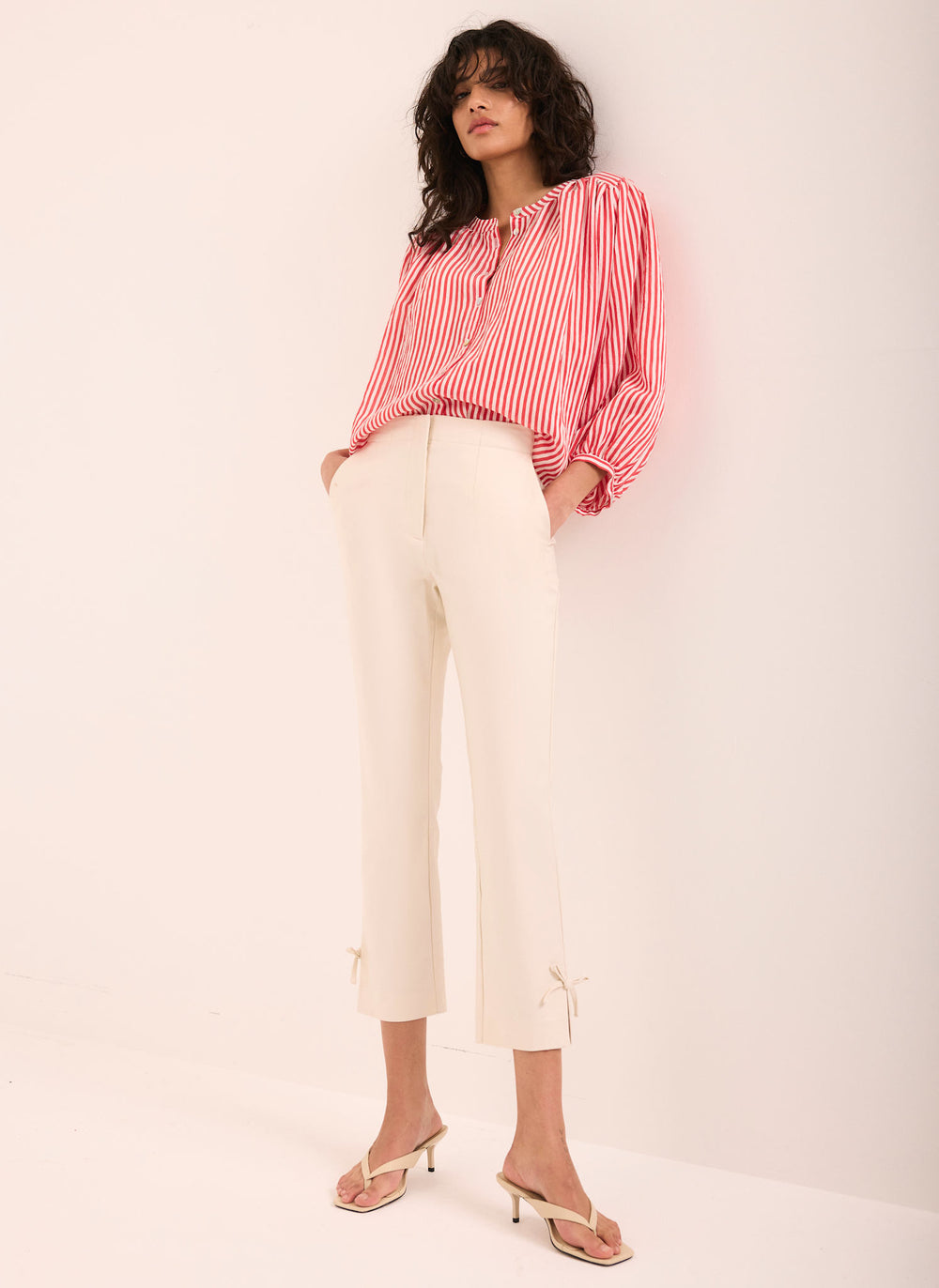 Neutral Cotton Blend Capri Trousers