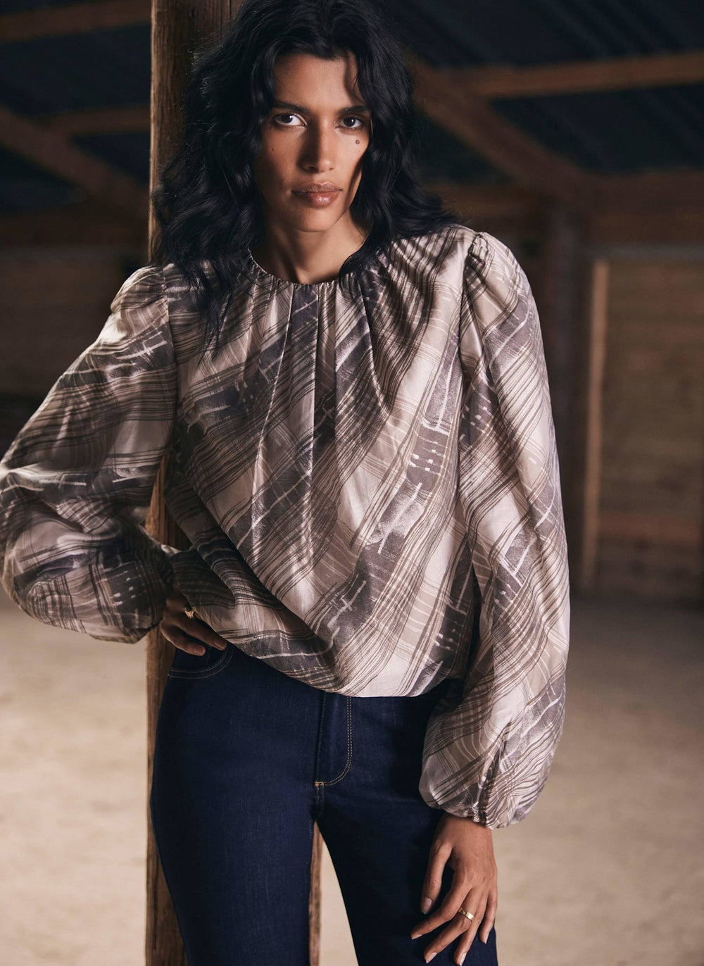 Brown Check Print Blouse – Mint Velvet