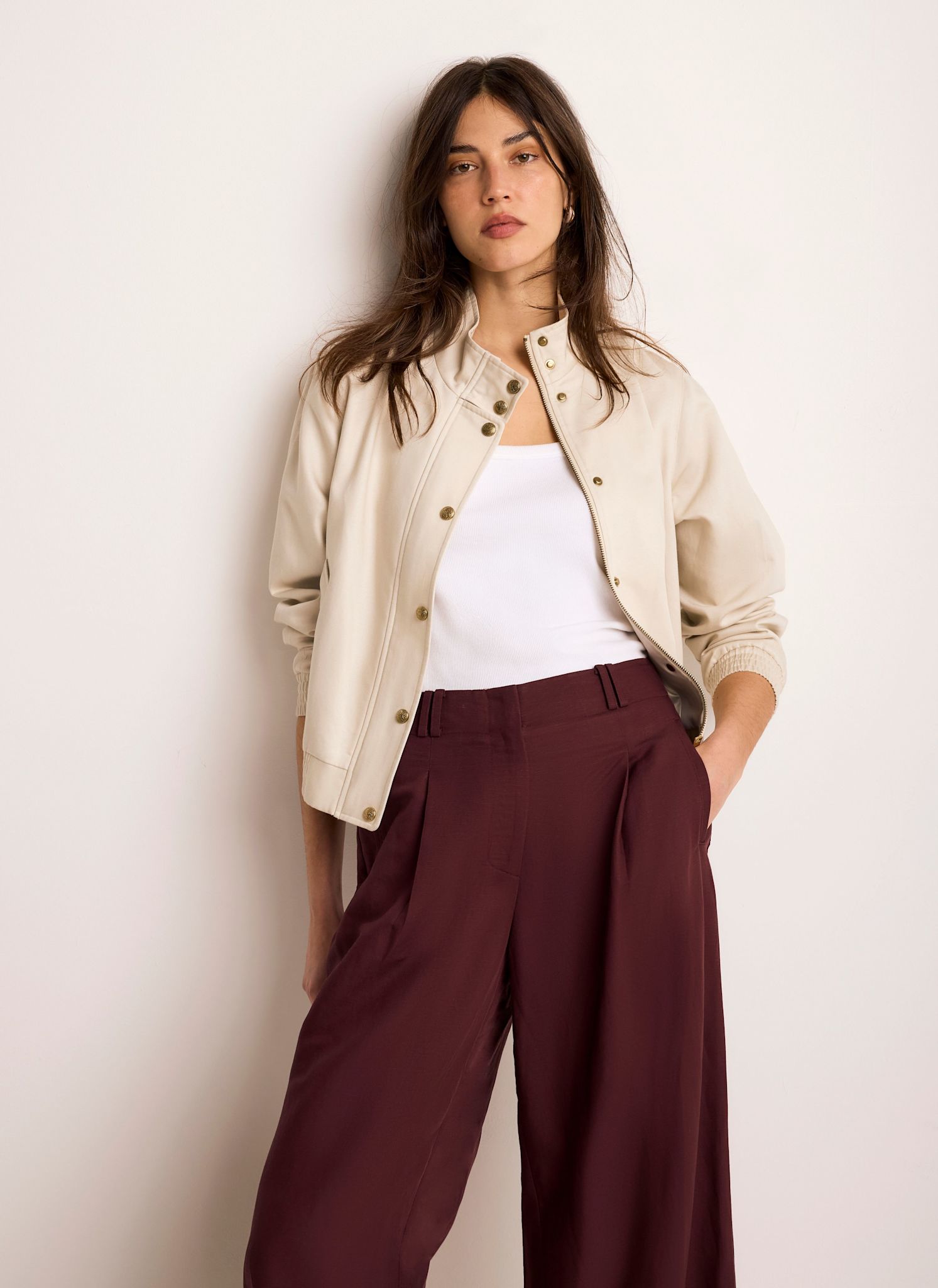 Neutral Funnel Neck Bomber Jacket – Mint Velvet
