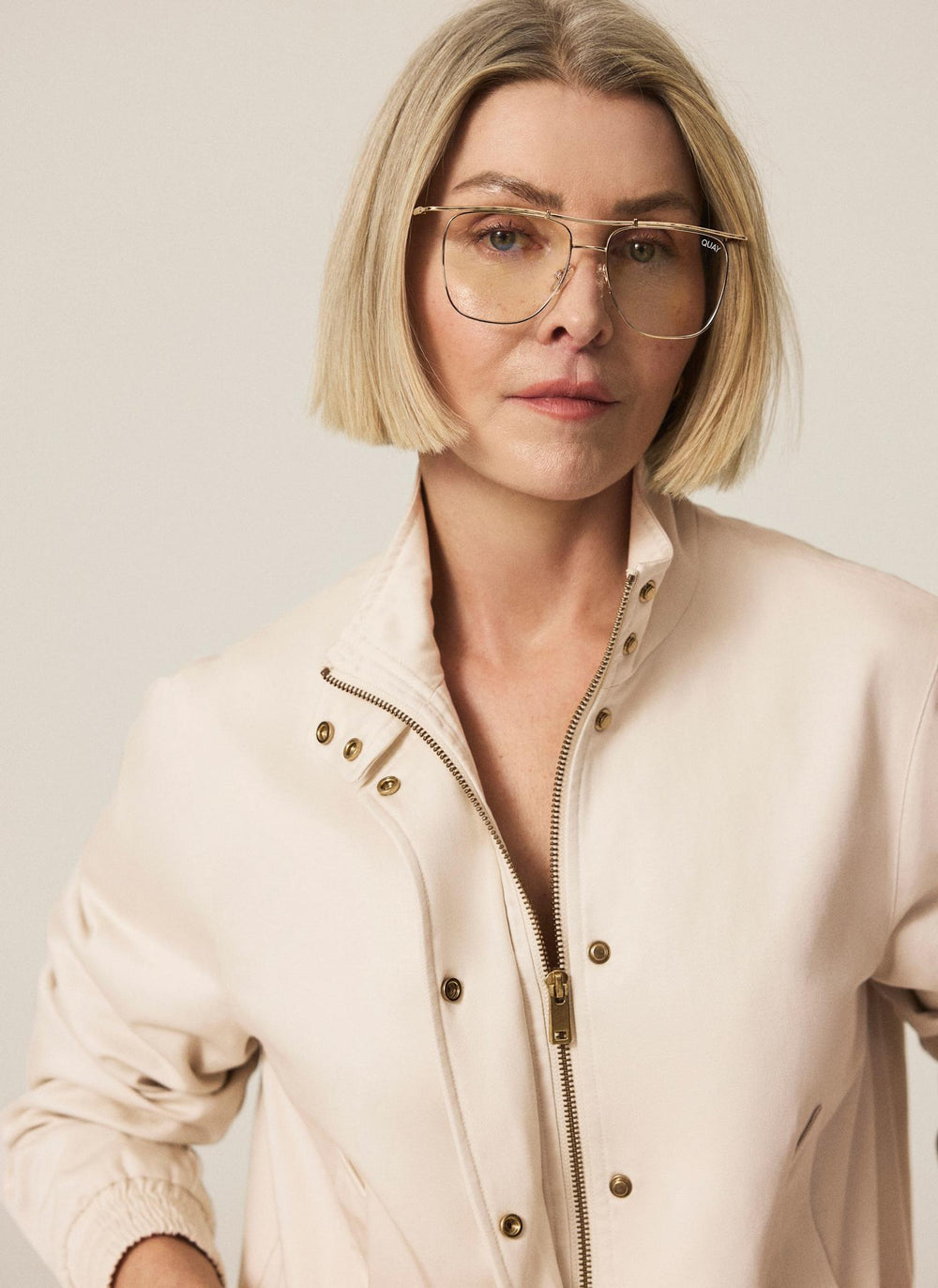 Neutral Funnel Neck Bomber Jacket