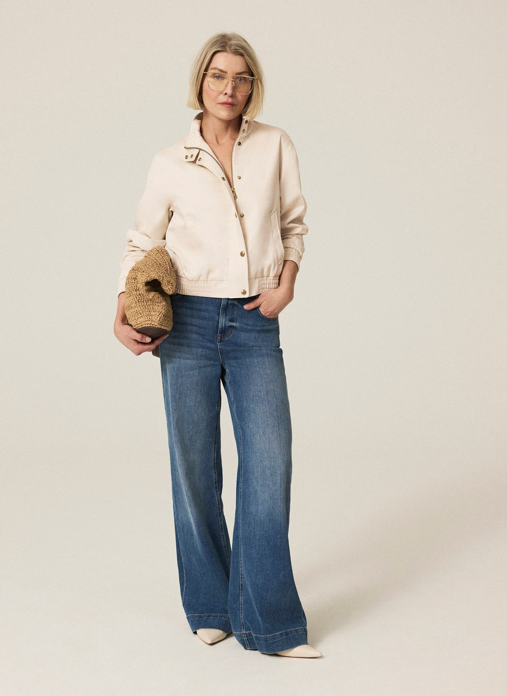 Neutral Funnel Neck Bomber Jacket