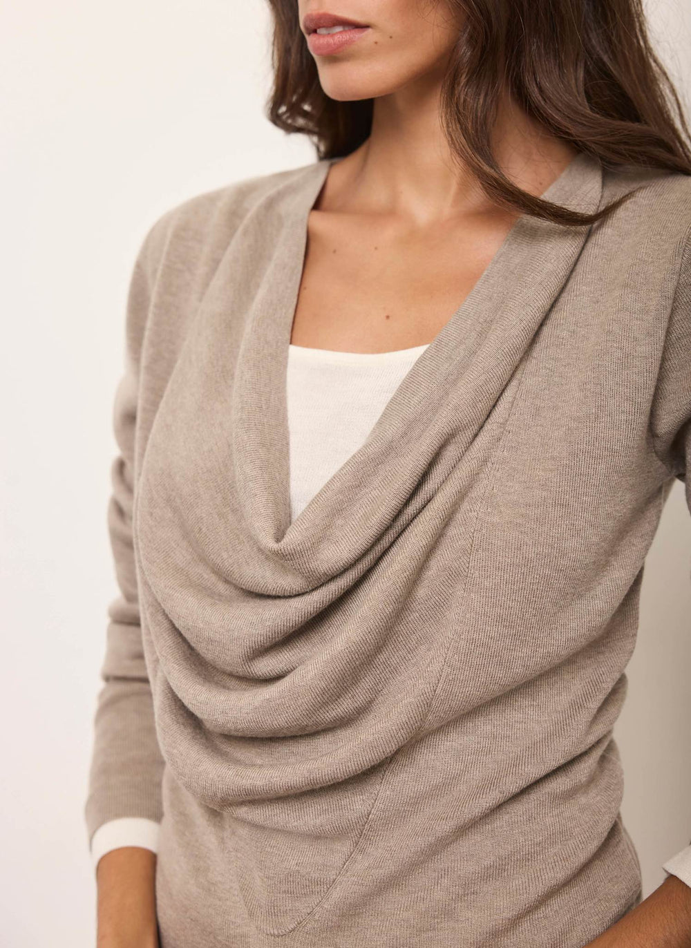 Neutral Cowl Neck Layered Knit Top