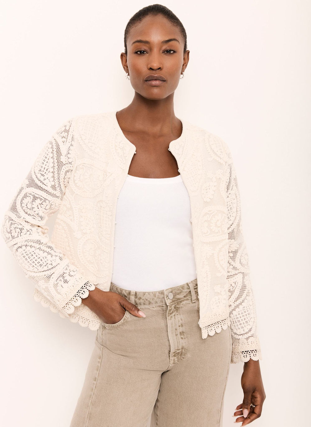 Neutral Crochet Paisley Jacket