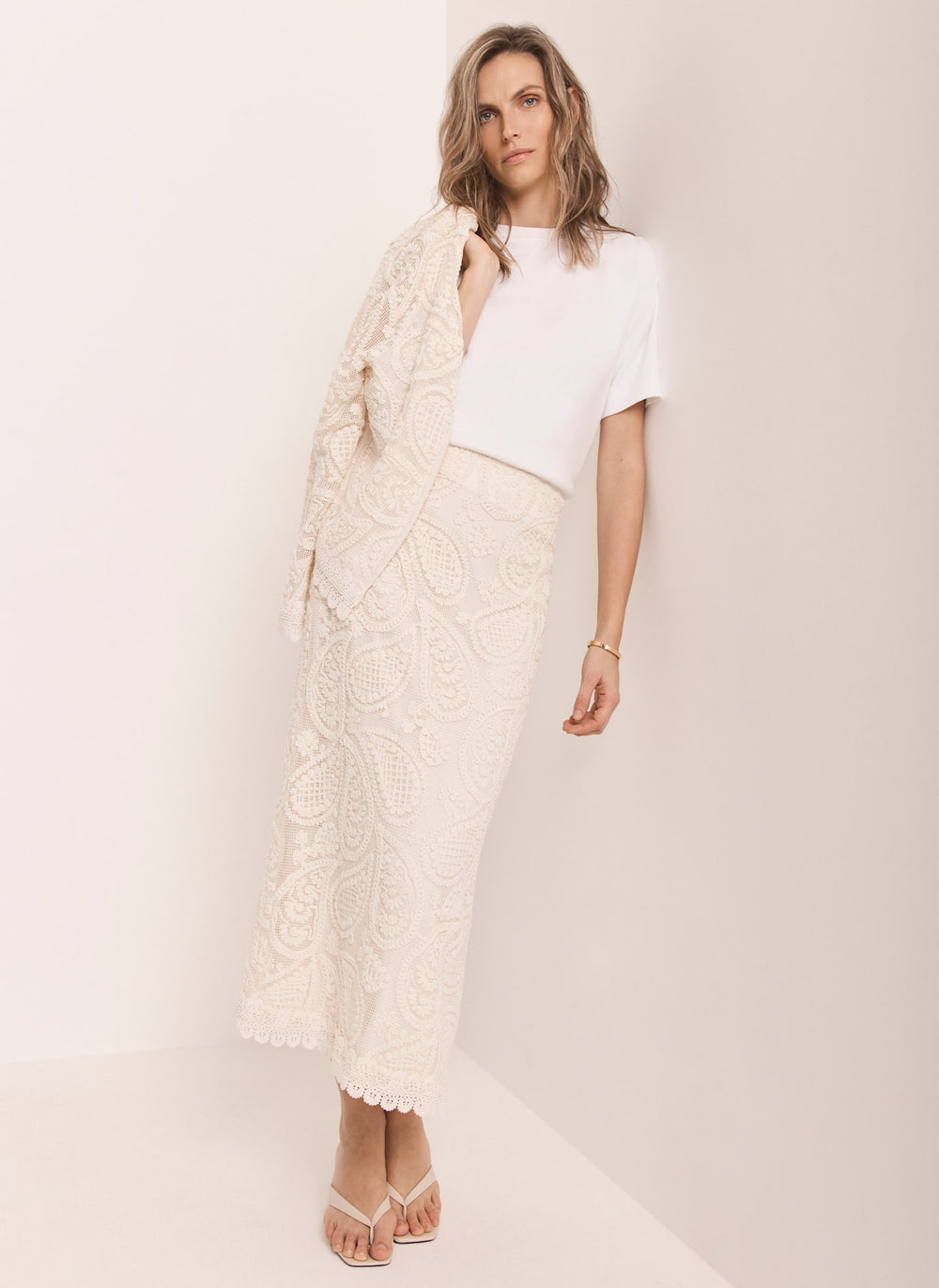 Neutral Crochet Paisley Midi Skirt