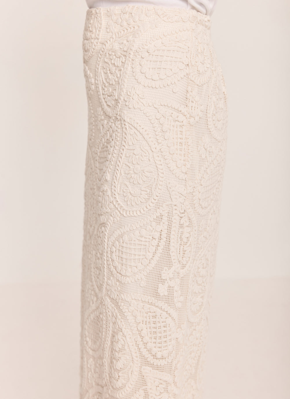 Neutral Crochet Paisley Midi Skirt