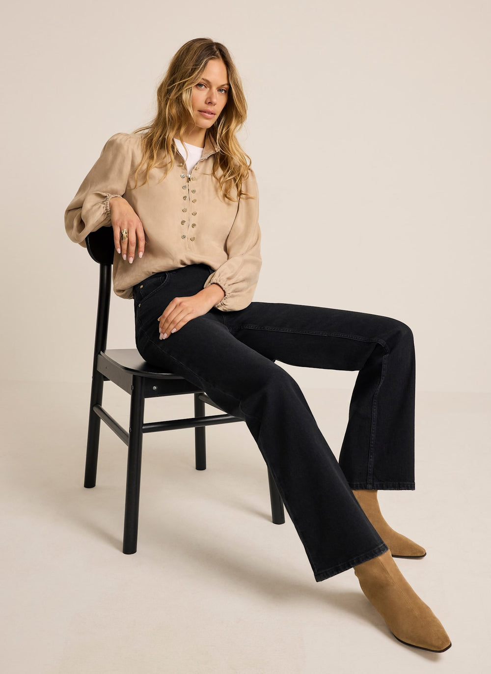 Neutral Zip Detail Bomber Blouse