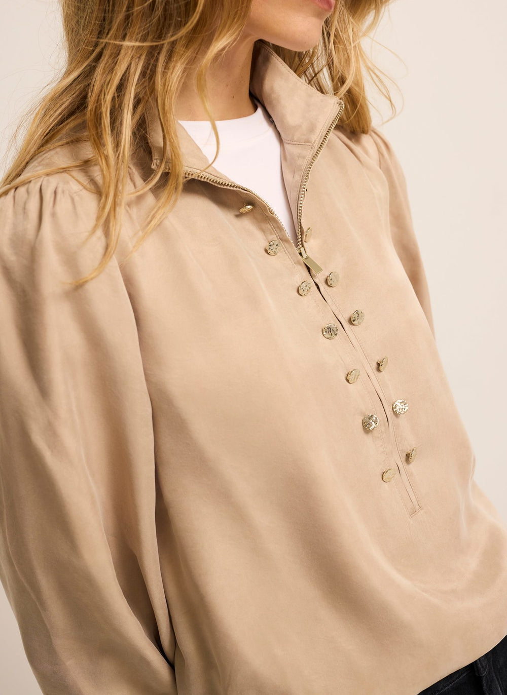 Neutral Zip Detail Bomber Blouse