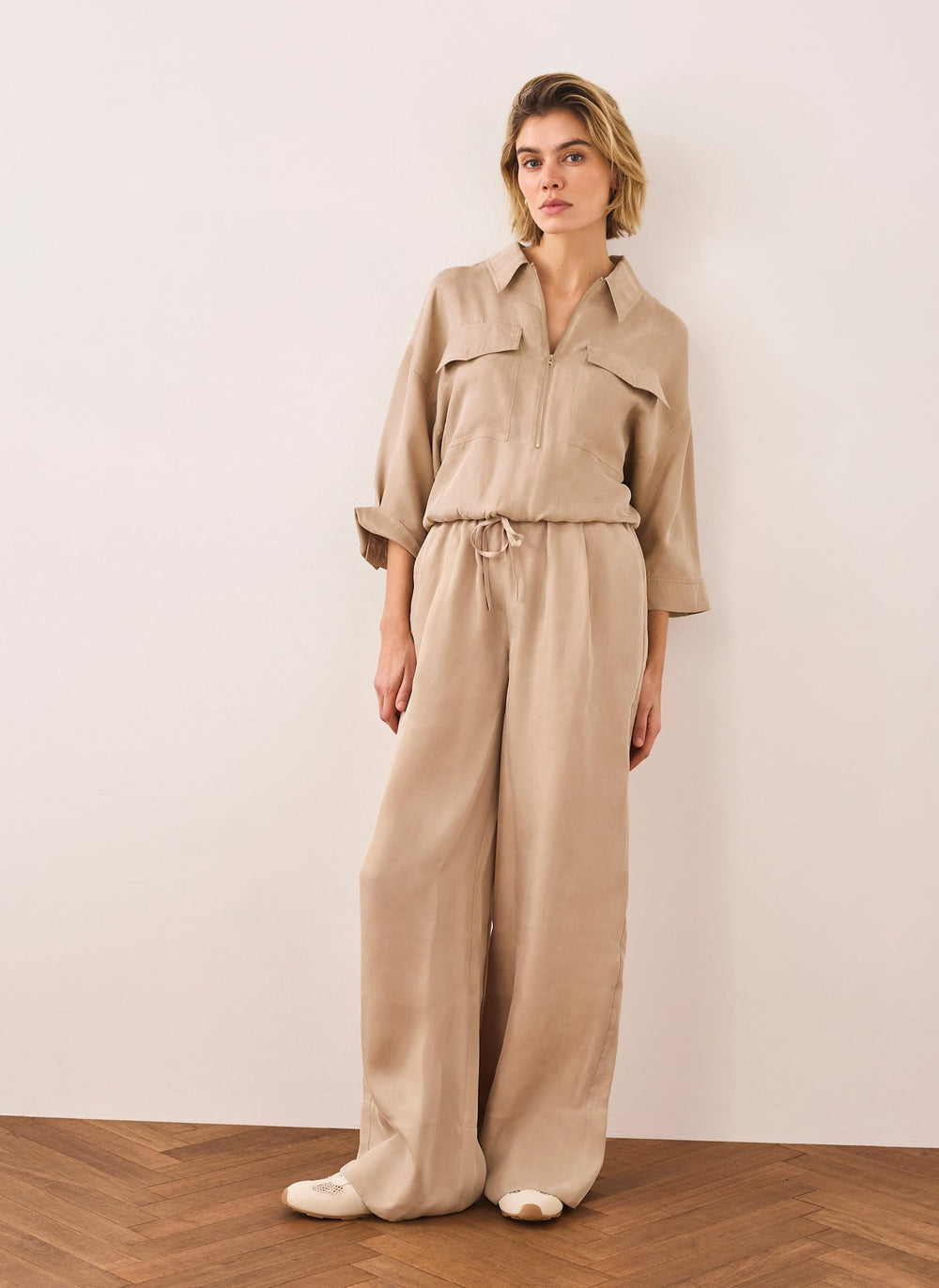 Neutral Zip Detail Blouse