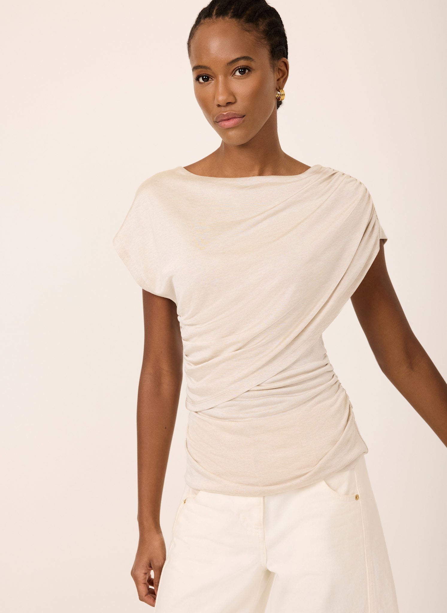 Neutral Drape Detail Top – Mint Velvet