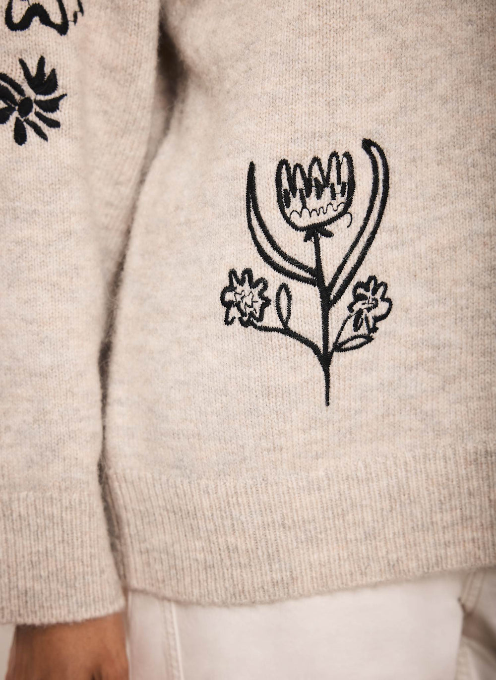 Neutral Embroidered Wool Blend Jumper