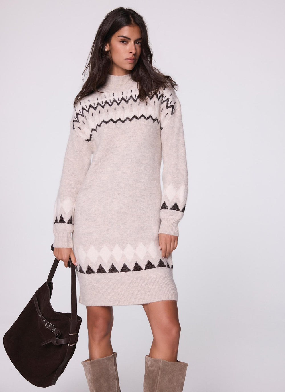 Neutral Fair Isle Knit Mini Dress – Mint Velvet