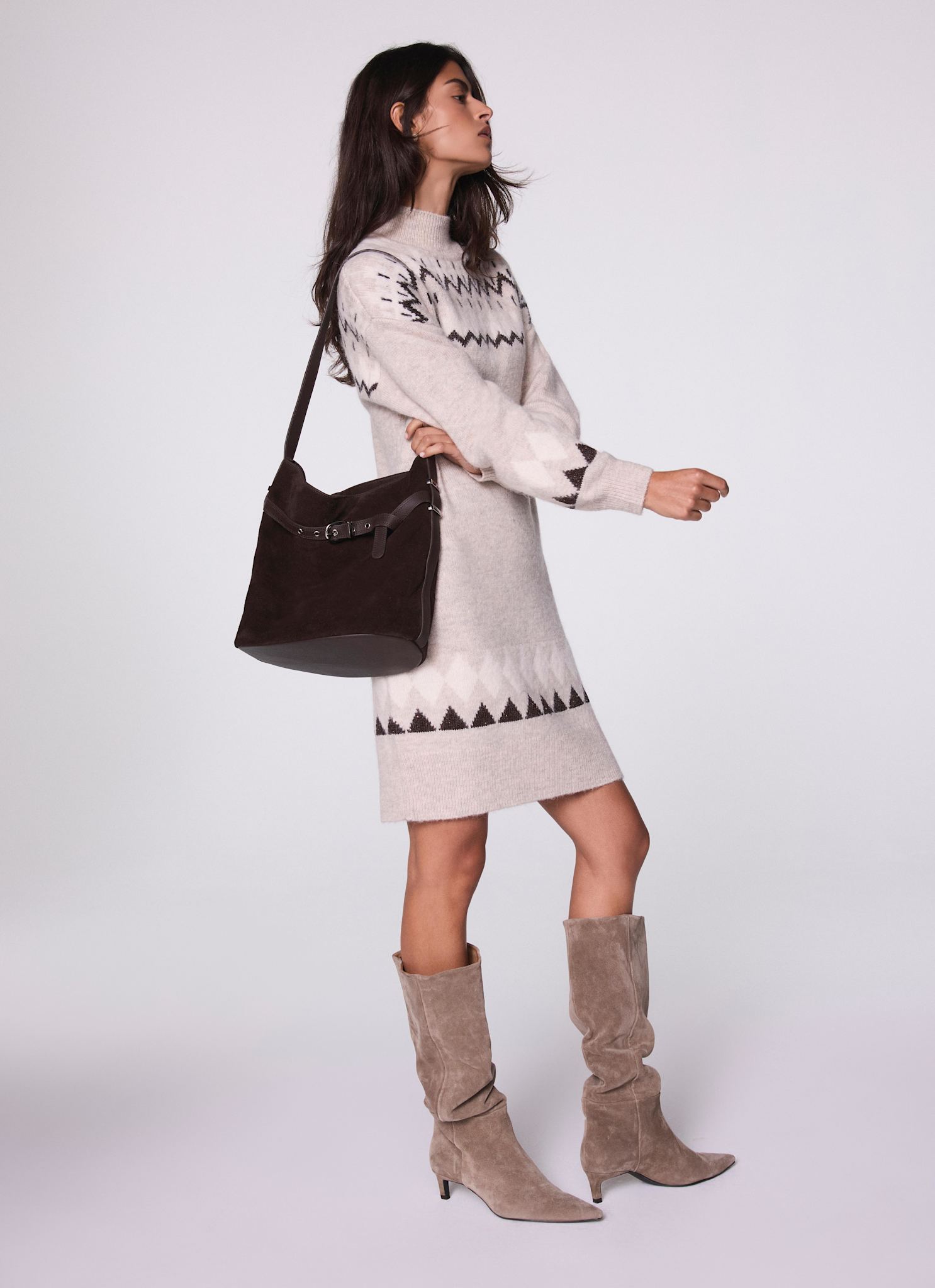 Neutral Fair Isle Knit Mini Dress – Mint Velvet