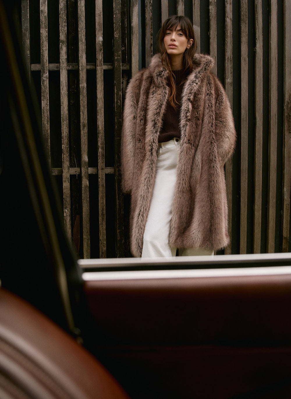 Neutral Faux Fur Long Coat